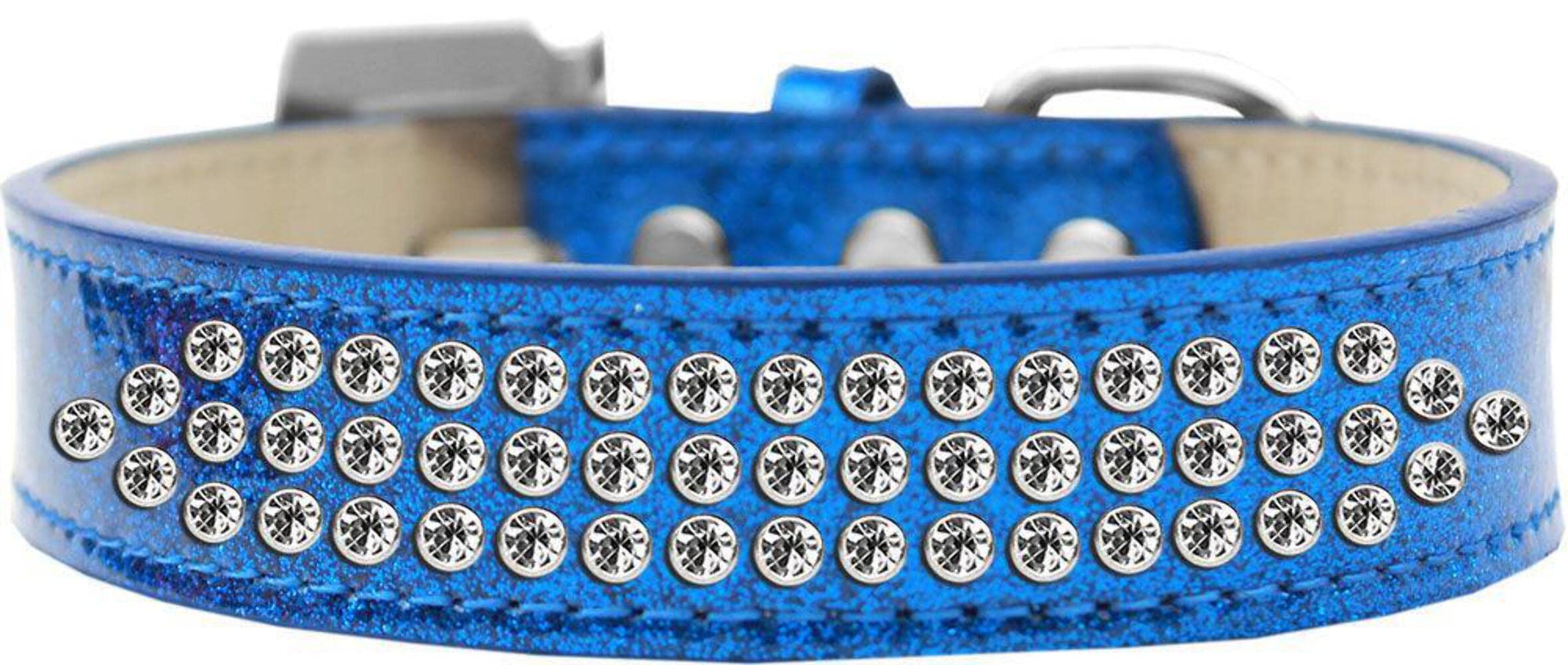 Mirage Pet Products Three Row Clear Crystal Ice Cream Dog Collar, Size 12, Silver
