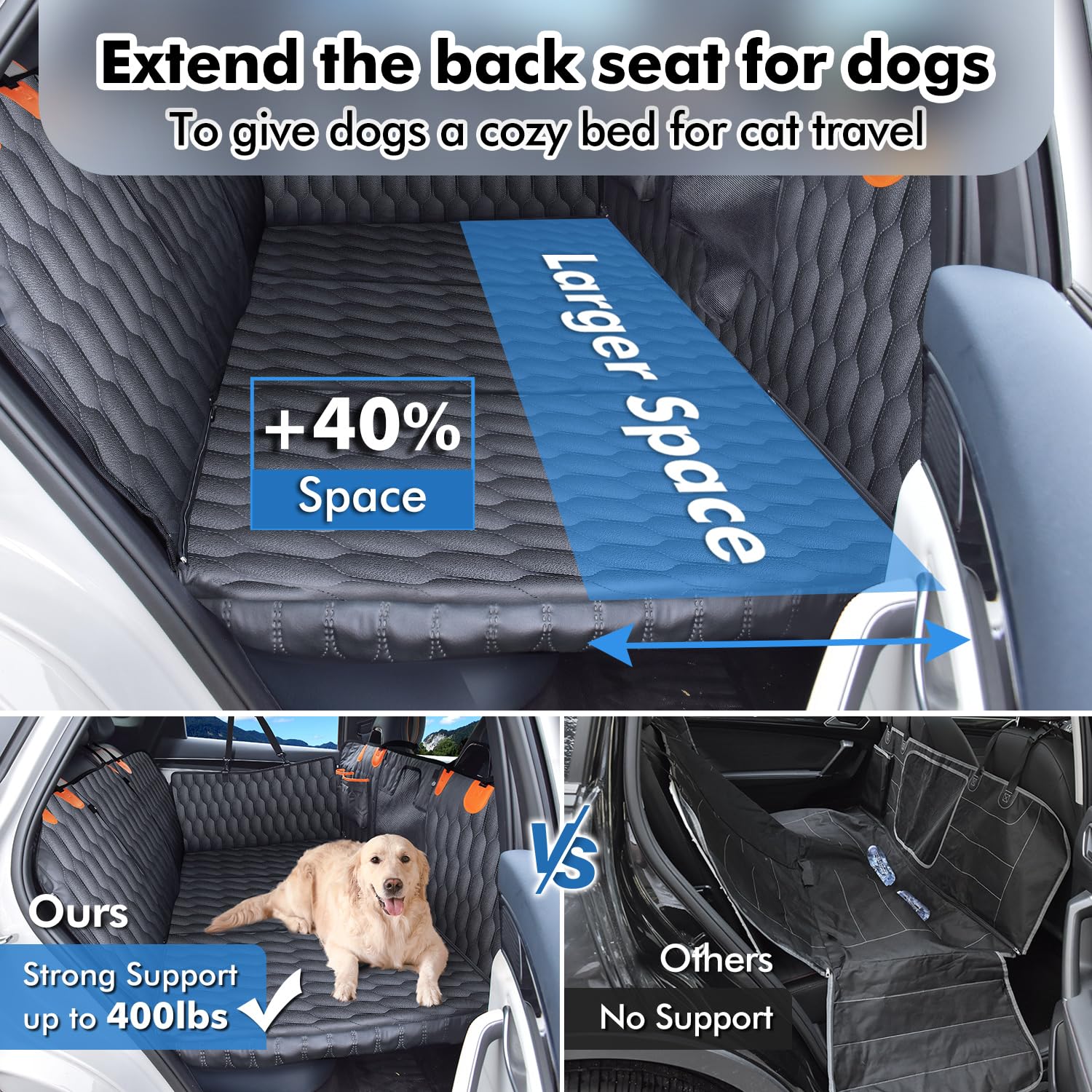 Chumajor 3-in-1 Convertible PU Leather Dog Car Seat Extender & Booster Seat - 400lb Capacity, Waterproof, Hard Bottom, Scratch-P