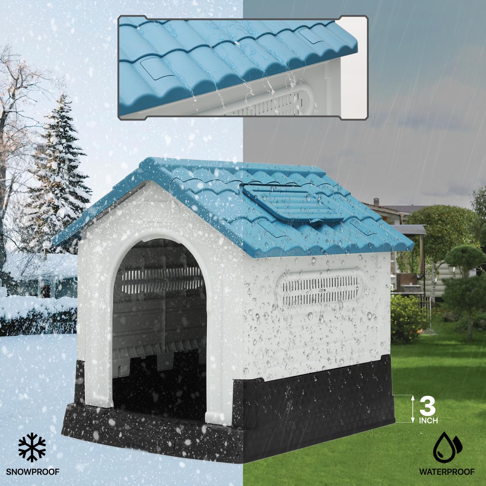 Monibloom Easy To Clean Insulated Dog House With Mats And Tray, Outdoor Durable Dog House For Small Medium Large Dogs, Waterproo