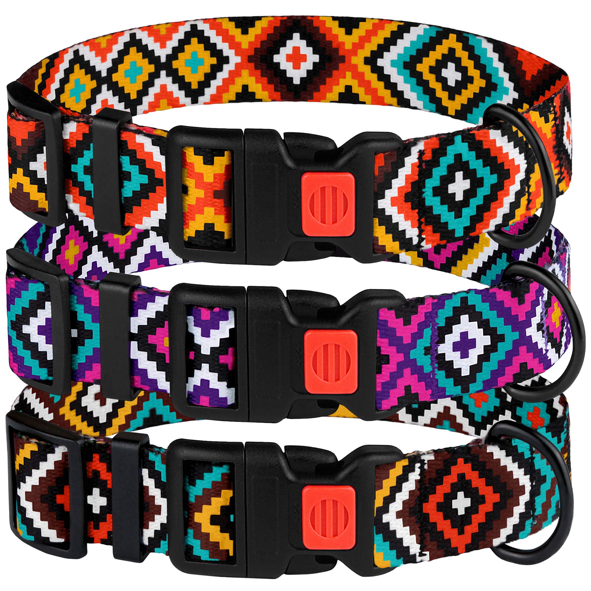 Nylon Dog Collar Aztec Geometric Pattern Tribal Magenta 12-16 Inch