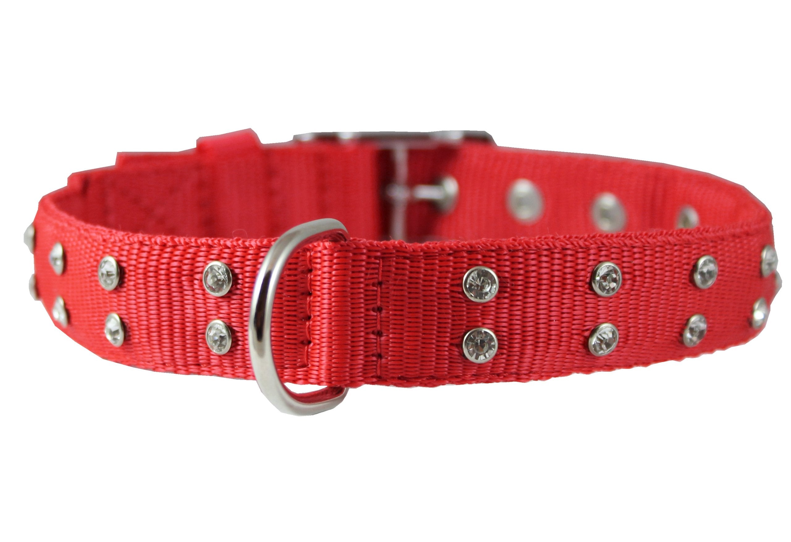Double Nylon Dog Collar Rhinestones 1' Wide Fits 17'-21.5' Neck Labrador. Amstaff, Retriever