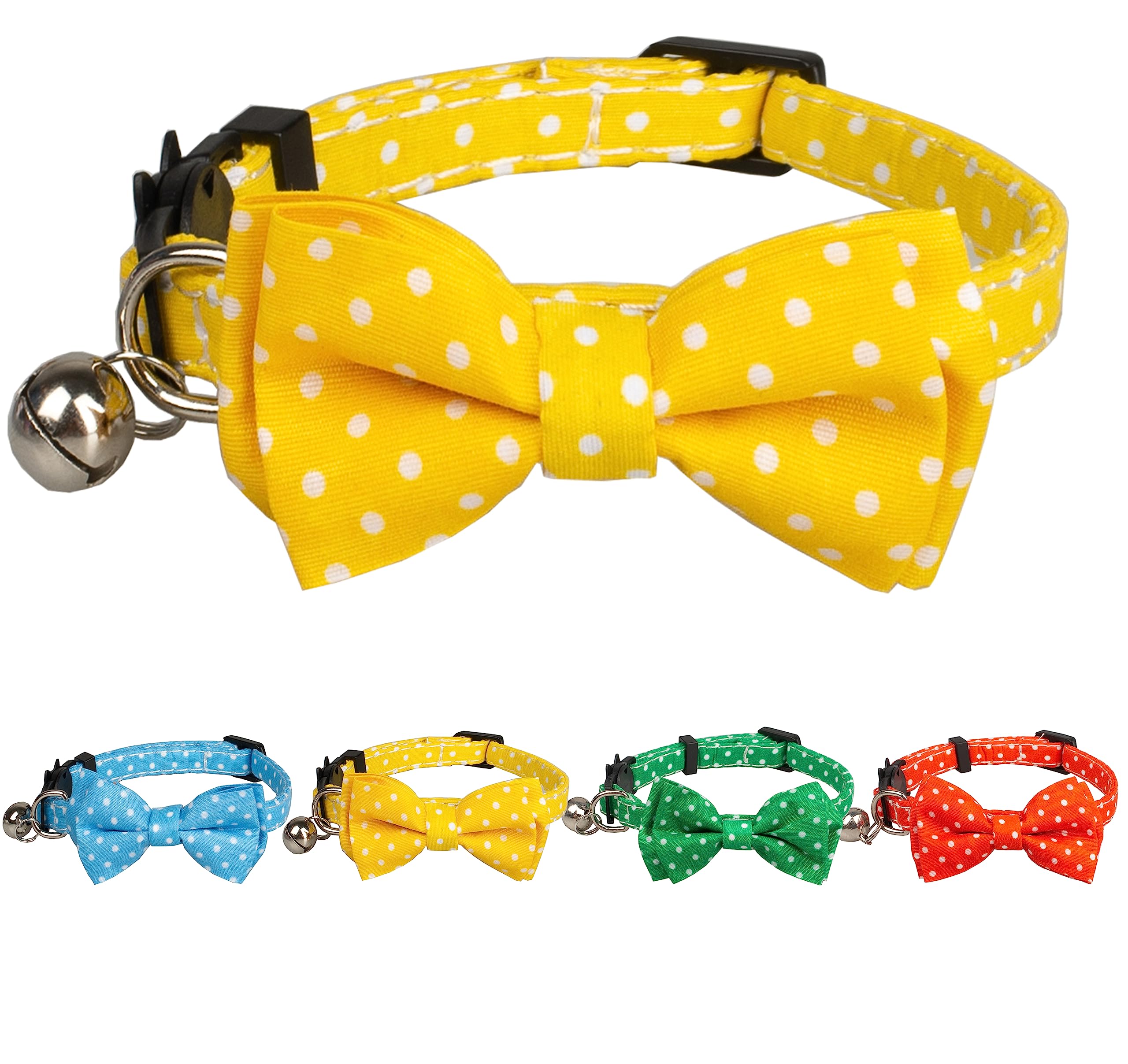 Gyapet Cat Collar Yellow With Bowtie Bell Safety Breakaway Kitten 7-11In Dot Colorful Adjustable Dot-Yellow