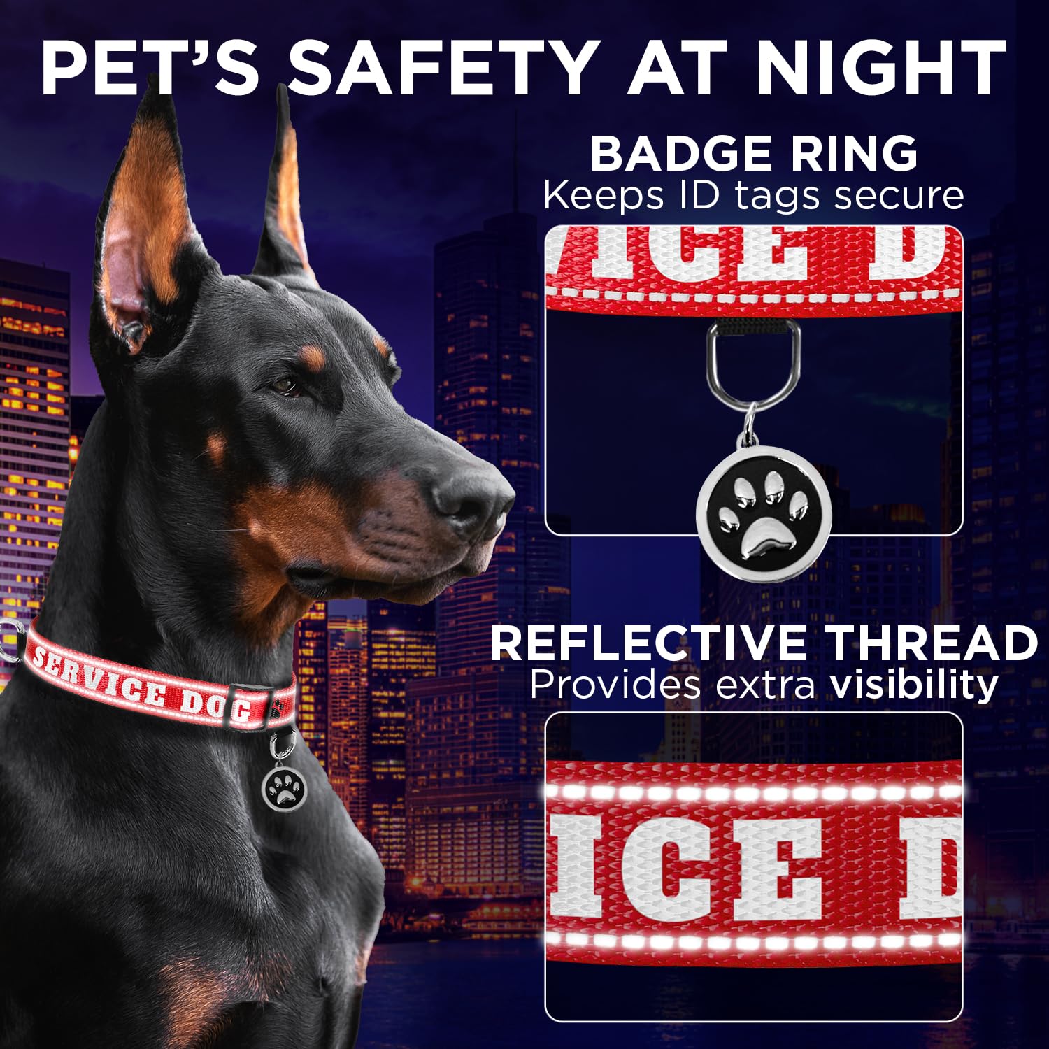 Teceum Reflective Pet Collar - Red - Service Dog - Xl - Extra Soft Padding - Basic Nylon Dog Collar - Quick Release Buckle - Fit