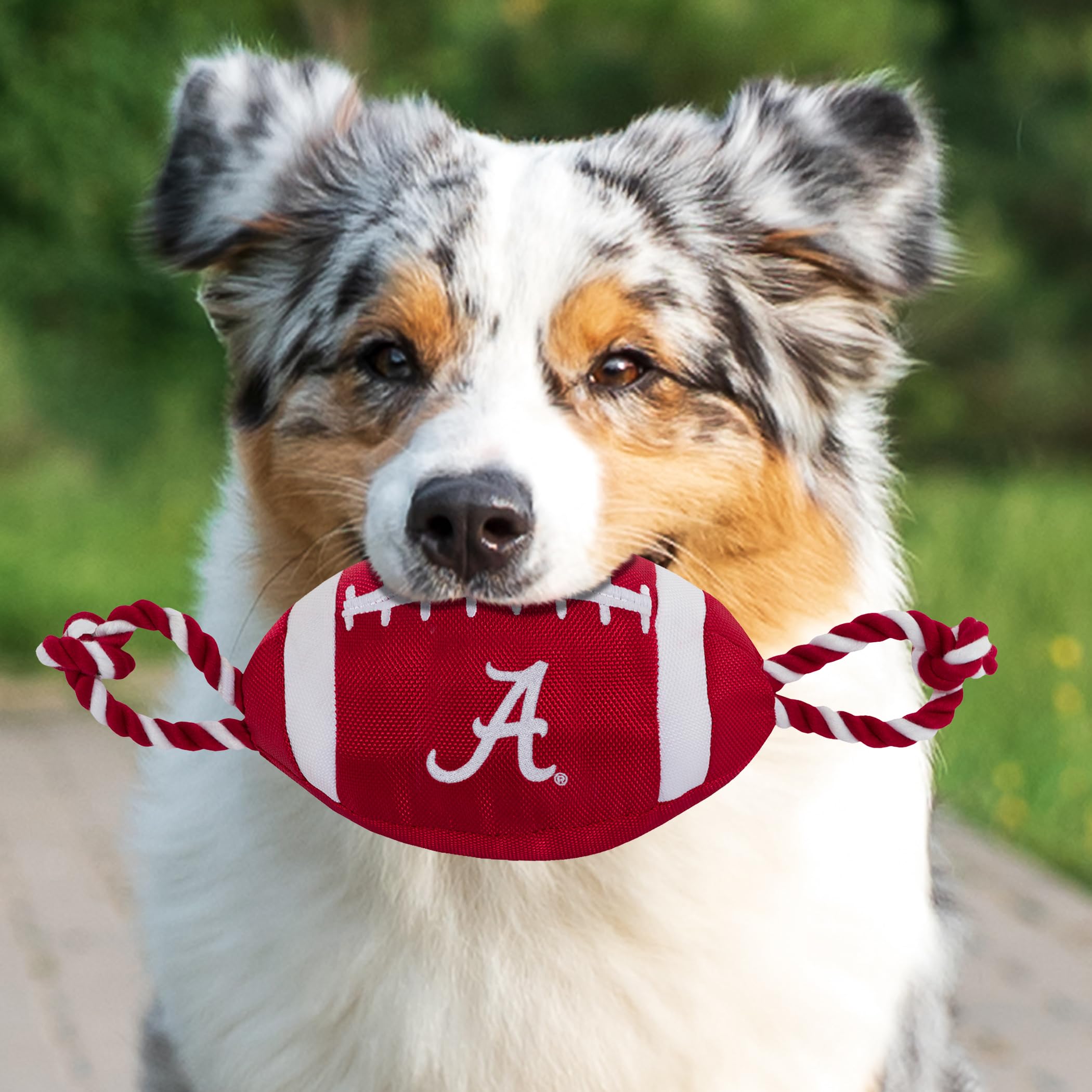 Pets First NCAA Alabama Crimson Tide Football Dog Toy, Tough Quality Nylon Materials, Strong Pull Ropes, Inner Squeaker, Collegi
