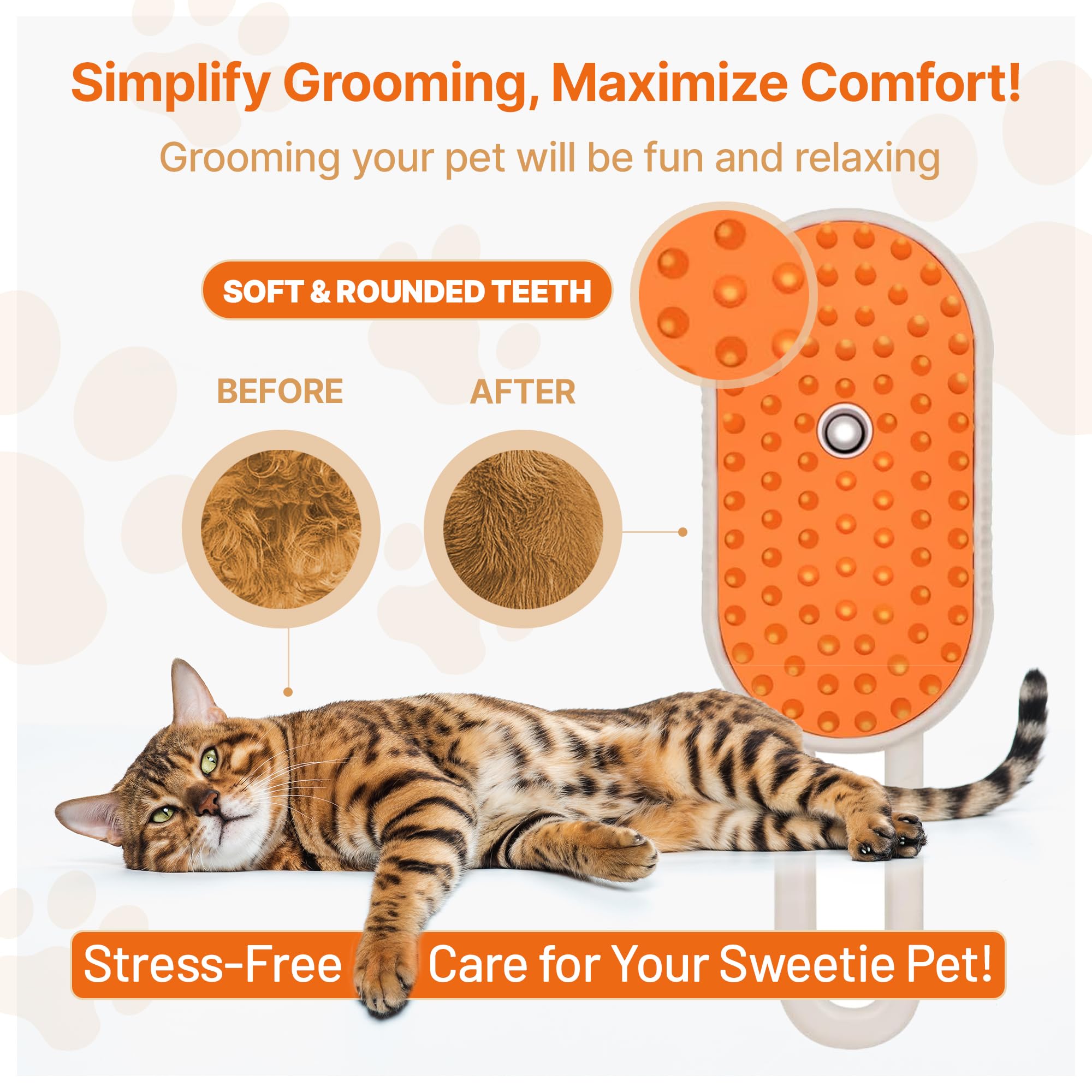 Petomet 4 In 1 Steam Brush For Pet Cats, Small Dog, Spray New Combo Removal Hair Rechargeable Gentle Technology 2025 Grooming Br