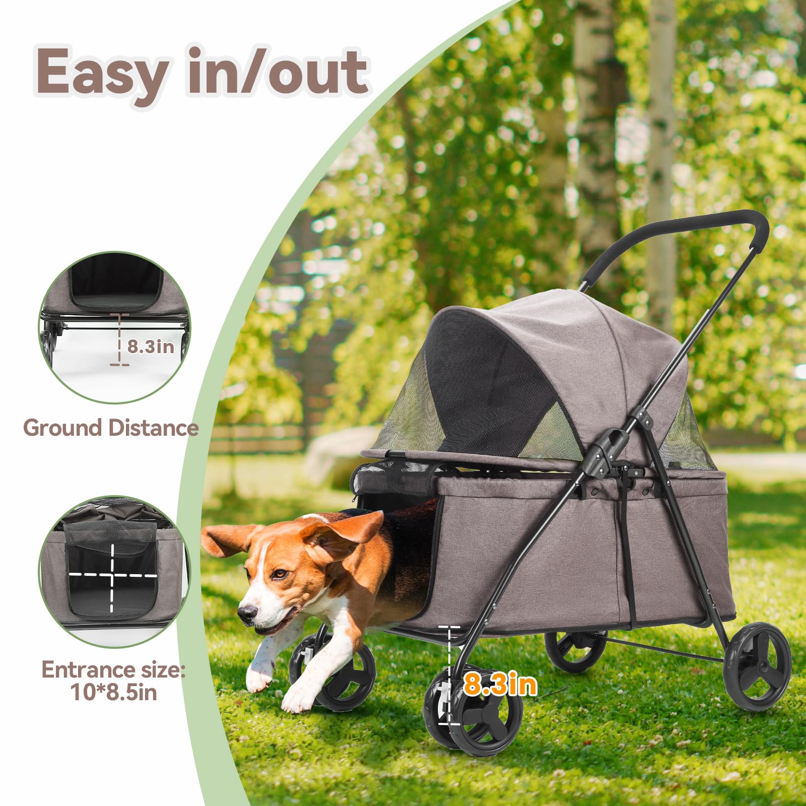 20% Larger Capacity, Wedyvko Dog Stroller for Medium/Small Pets w/Dog Poop Bags & Dispenser, Storage Pouch, Zipperless, Entry in