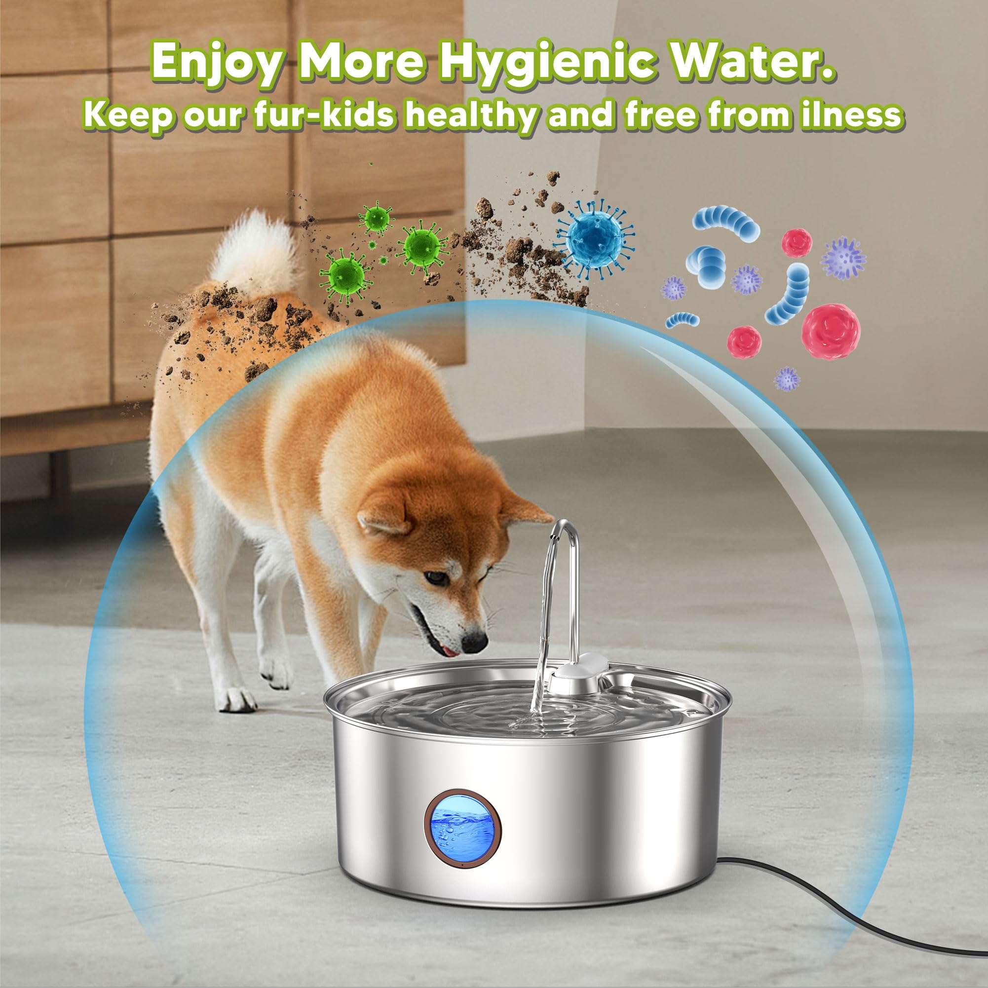 Pet Water Fountain Filters For 8L/270Oz Stainless Steel Dog Water Fountain, 10 Packs Filters & 2 Sponges Set, Multi-Filtration S