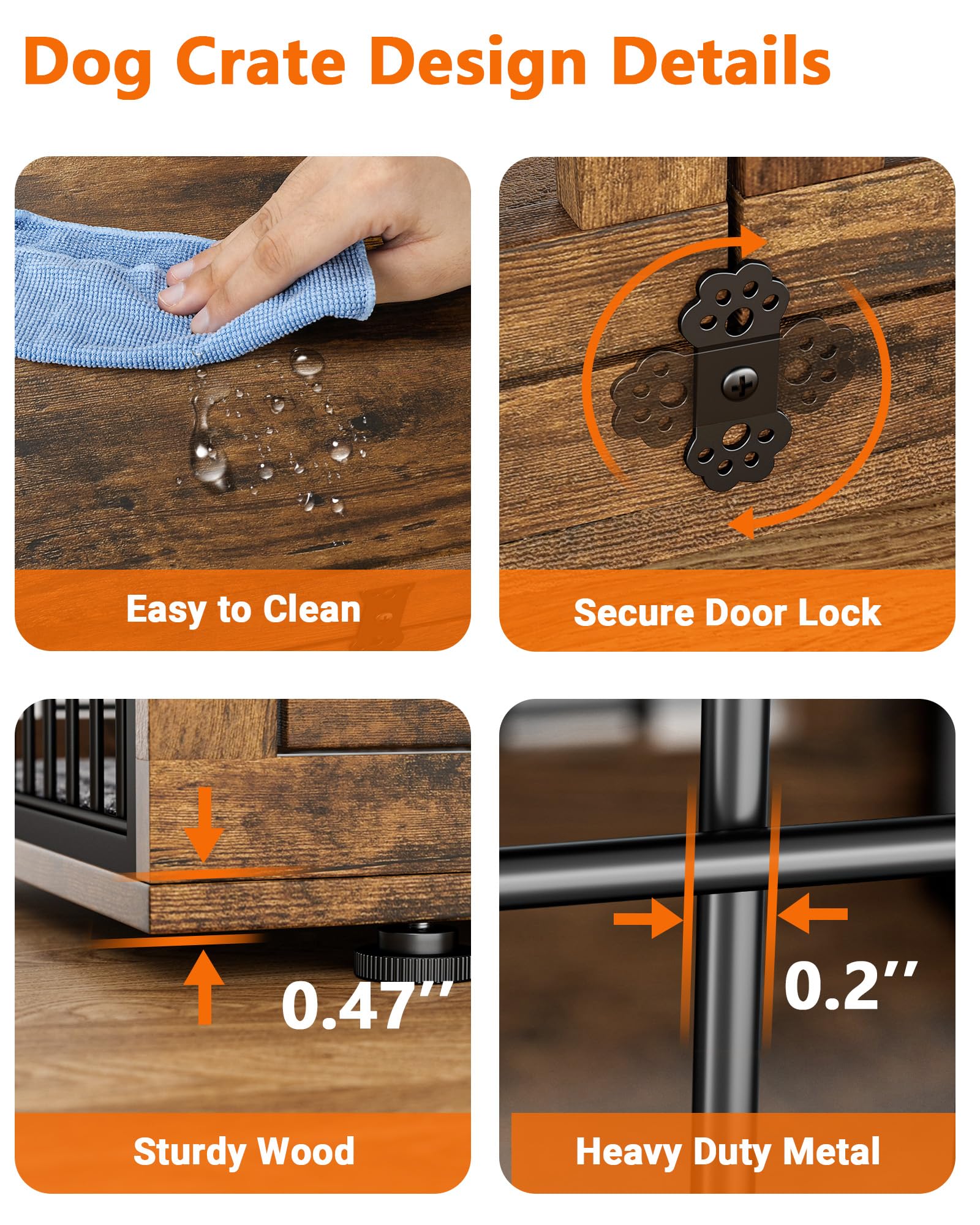 Dog Crate Furniture with Cushion Set of 2, Large Wooden Dog Kennel Indoor with Double Doors, Dog Cage with Wheels, Dog House Sid