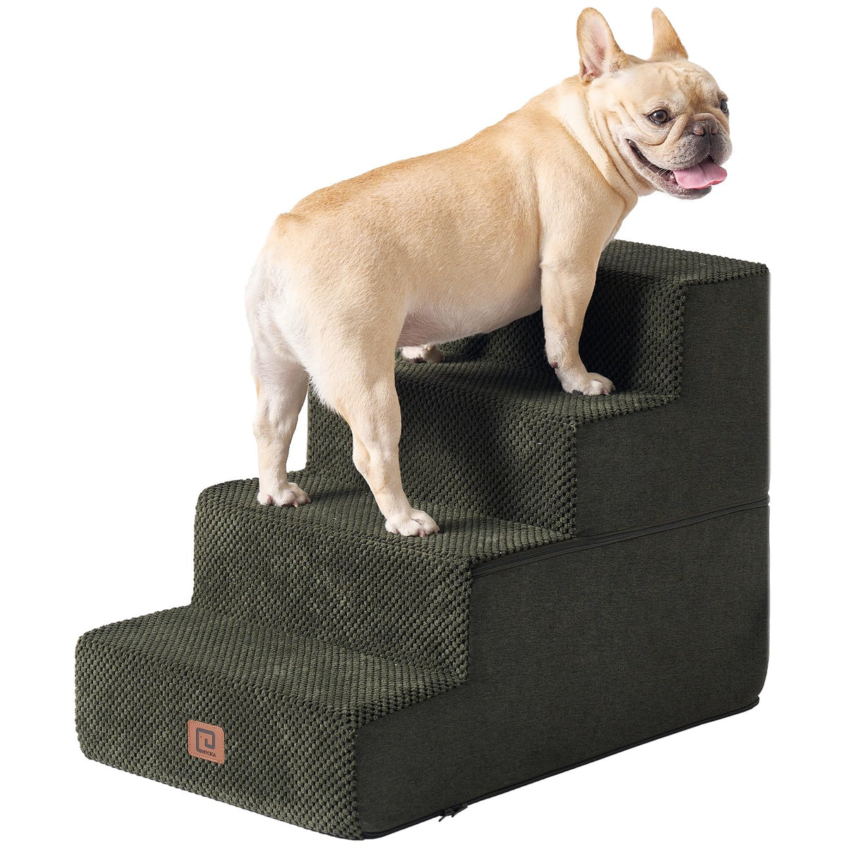 Eheyciga Dog Stairs For Bed 18”H, 4-Step Dog Steps For High Bed, Pet Steps For Small Dogs And Cats, Non-Slip Balanced Dog Indoor Ramp, Olive Green