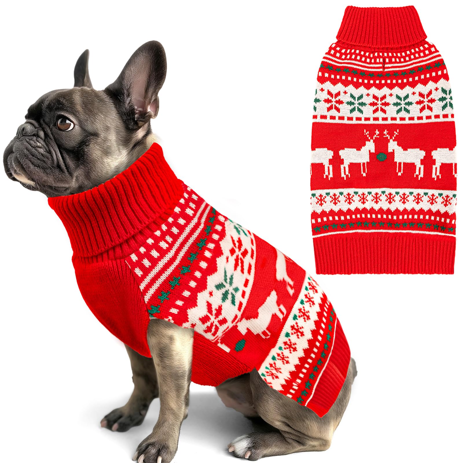 Kyeese Christmas Dog Sweaters For Small Dogs Snowflake Reindeer Dog Sweater With Leash Hole Ugly Dog Holiday Sweater Pet Sweater