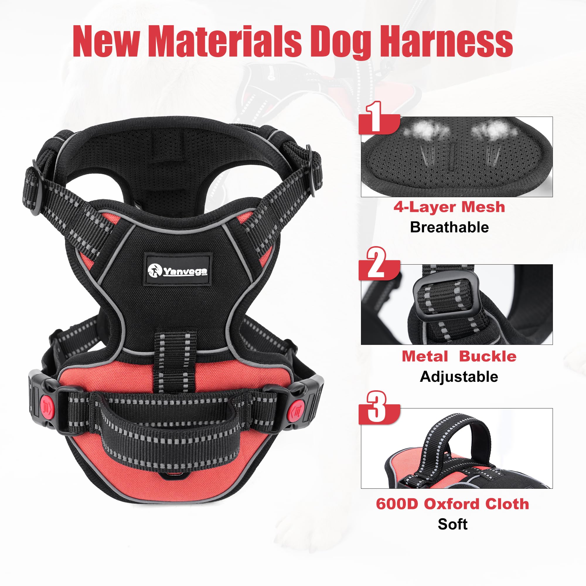 Yanvega Dog Harness No Pull Medium Size Dog Accessories, Dog Collars For Small Medium Size With 2 Leash Clips Safety Lock, Servi
