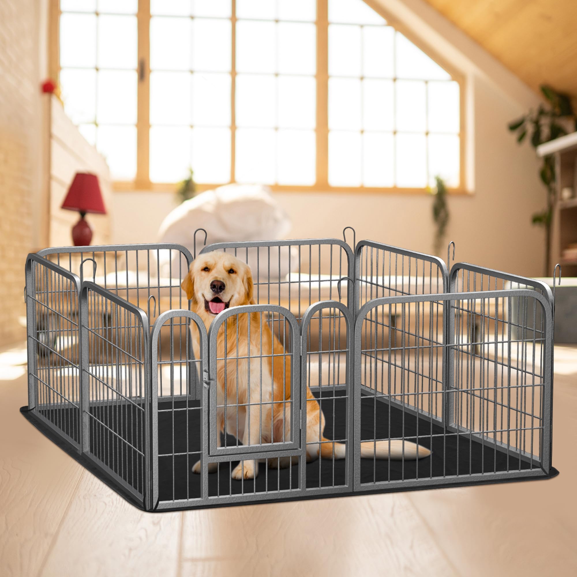 Dog Fence Puppy Pen Outdoor Pet Playpen Portable Dog Kennel Indoor Play Yard Gate For Small Medium Dogs Rabbits Cats With Bottom