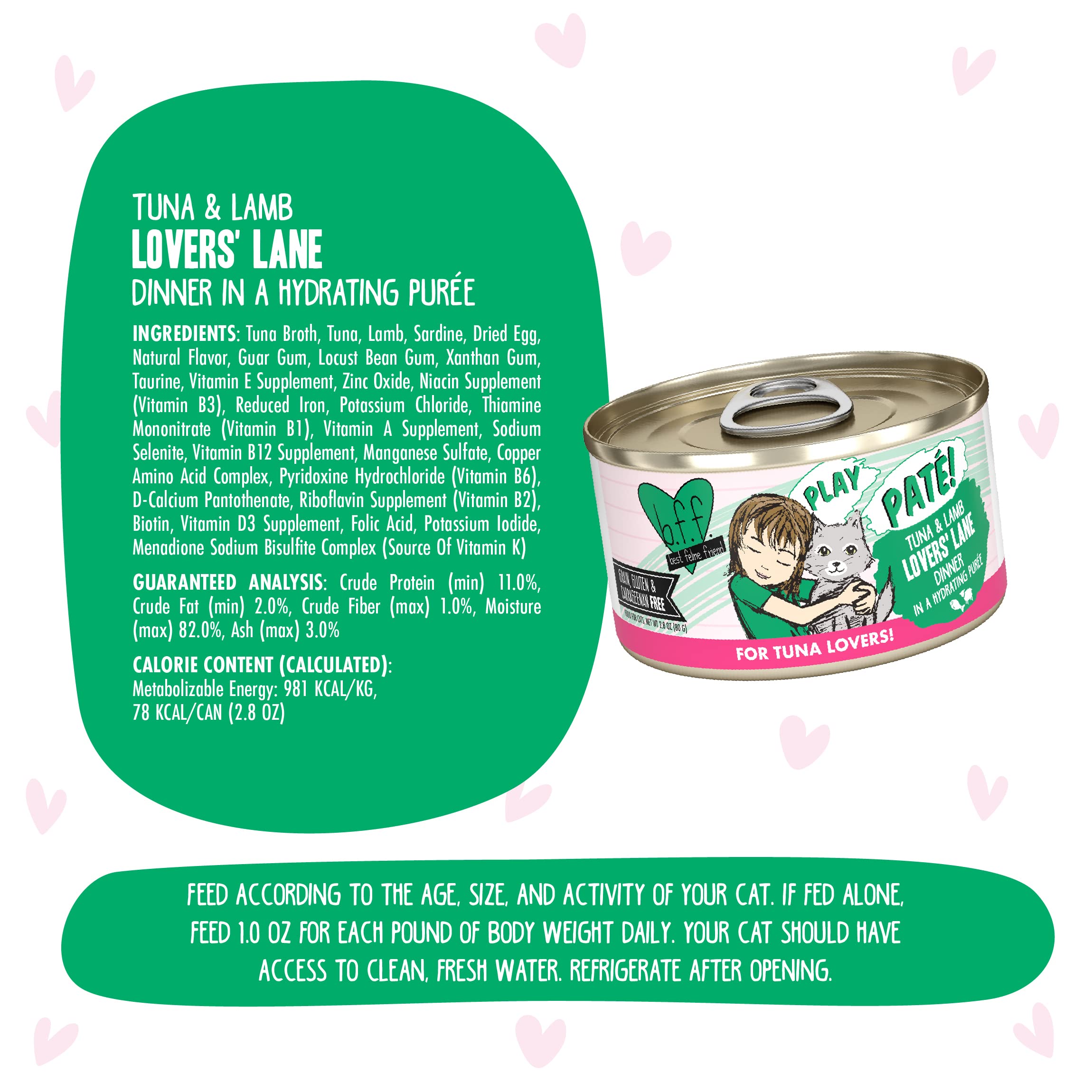 B.F.F. Play - Best Feline Friend Pat   Lovers, Aw Yeah!, Tuna & Lamb Lovers Lane with Tuna & Lamb, 2.8oz Can (Pack of 12)