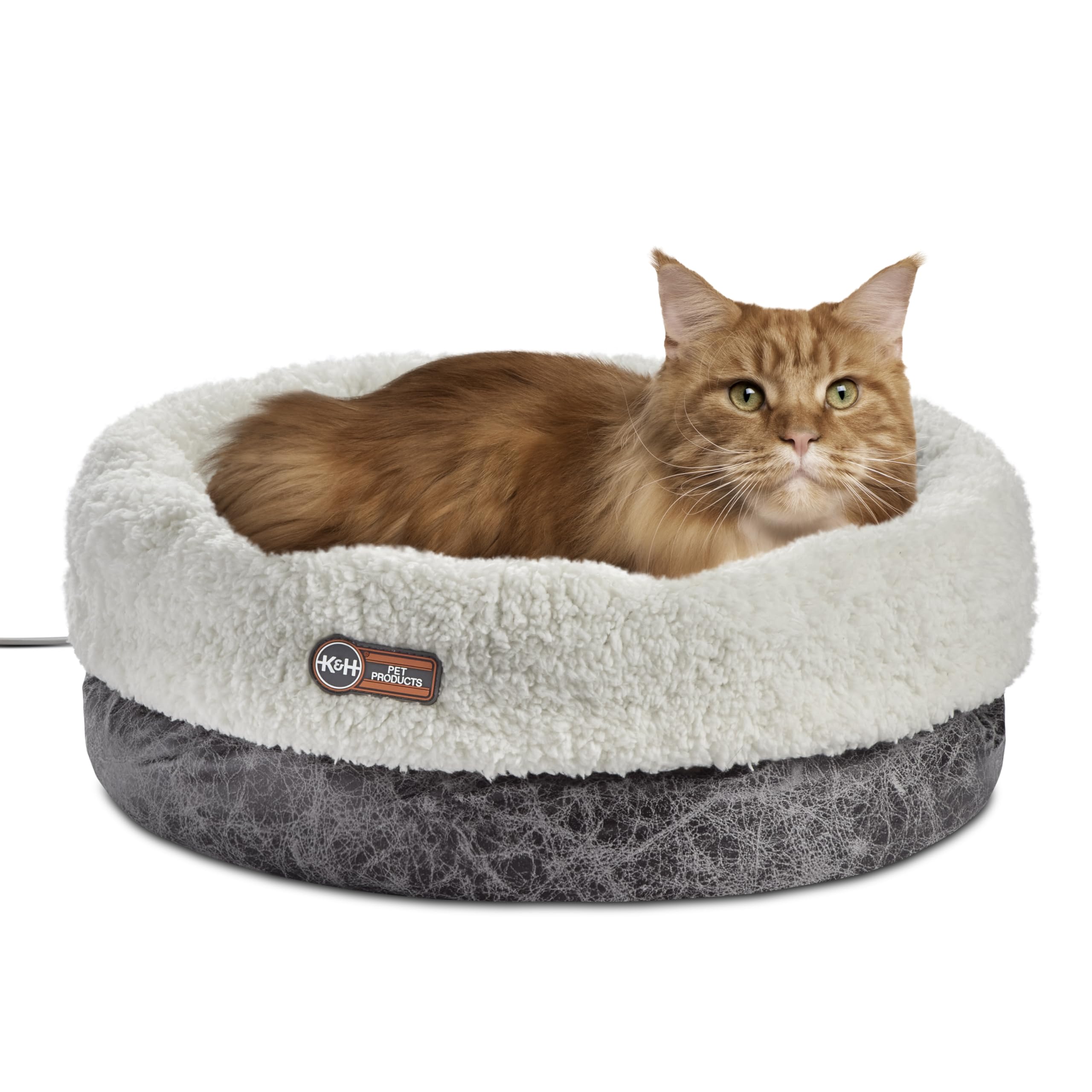 K&H Pet Products Heated Cat Bed Indoor, Thermo-Snuggle Cup Bomber Soft Heated Pet Bed for Large Indoor Cats and Small Dogs, Mach