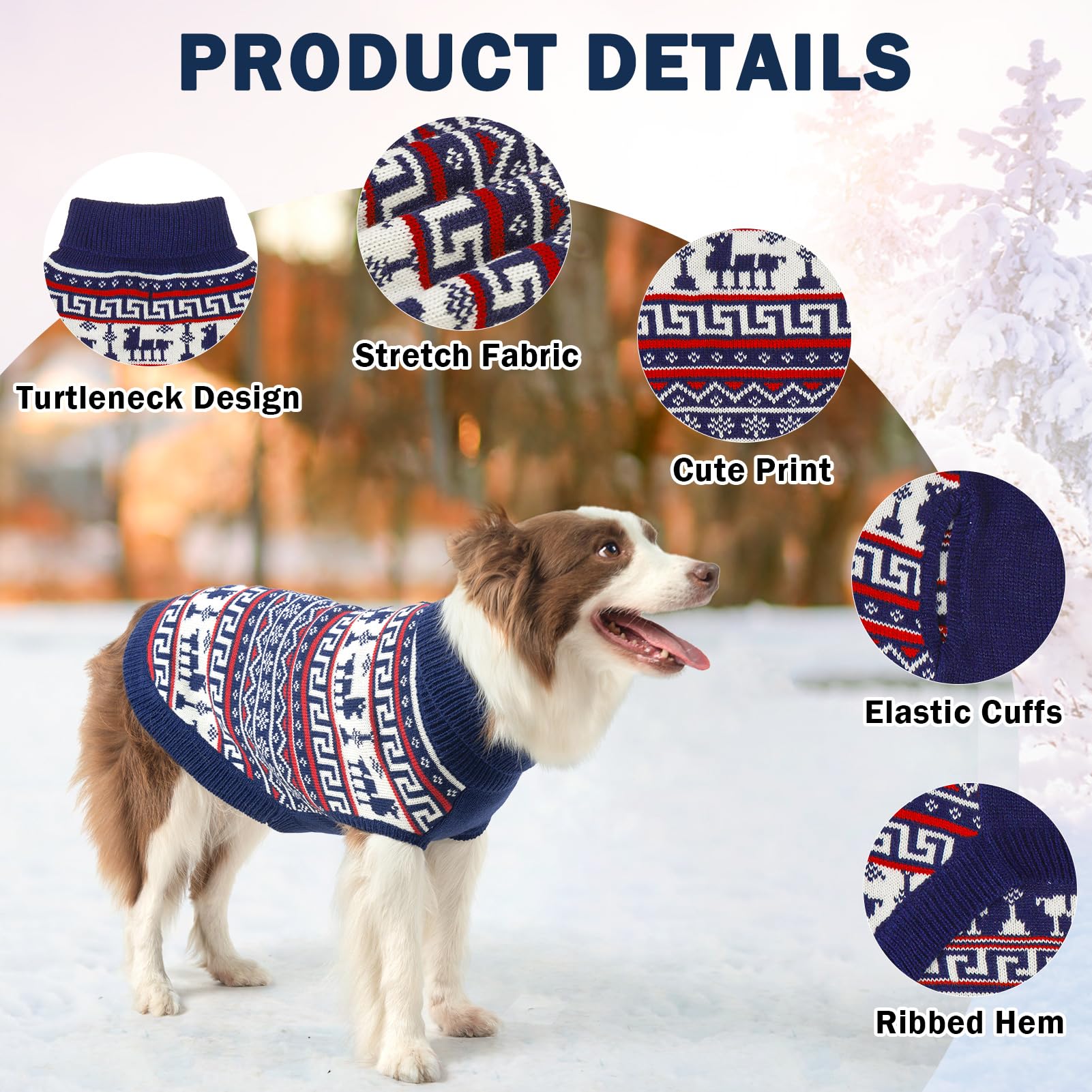Scenereal Dog Sweater For Large Size Dog Girls Boys, Turtleneck Pullover Winter Dog Clothes, Christmas Dog Outfits, Pet Sweatshi