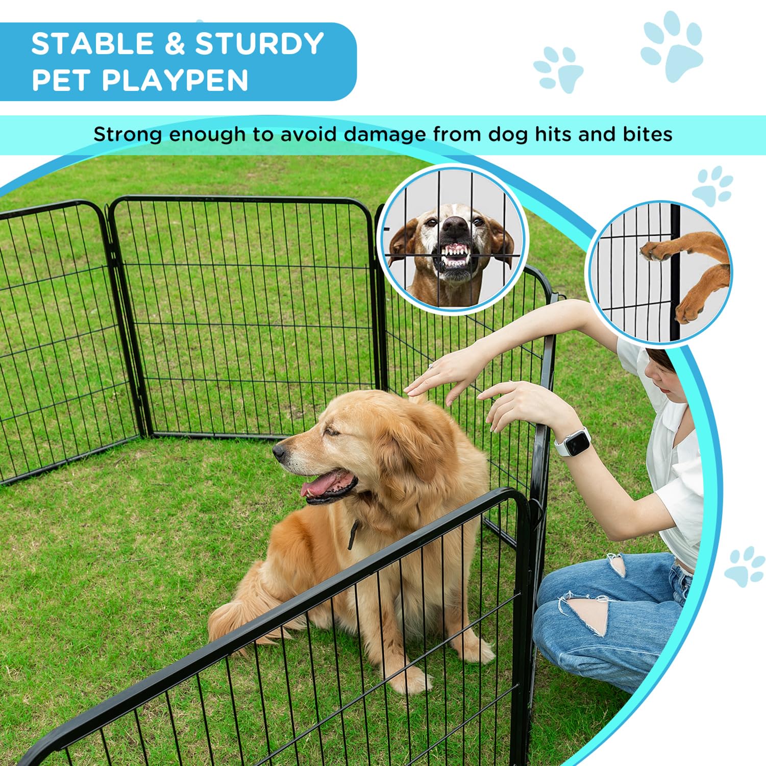 Bestpet Dog Playpen Indoor 32 Inch Height 4 Panels Dog Pen For Medium And Large Dogs, Exercise Pen Pet Dog Fence With Doors Pet