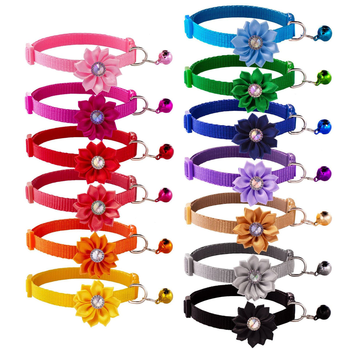 Flymind 13Pcs Puppy Collars, Cat Id Collars With Bell Adjustable 19-32Cm, Flower Soft Nylon Adjustable Breakaway Identification Collars For Puppy Kittens