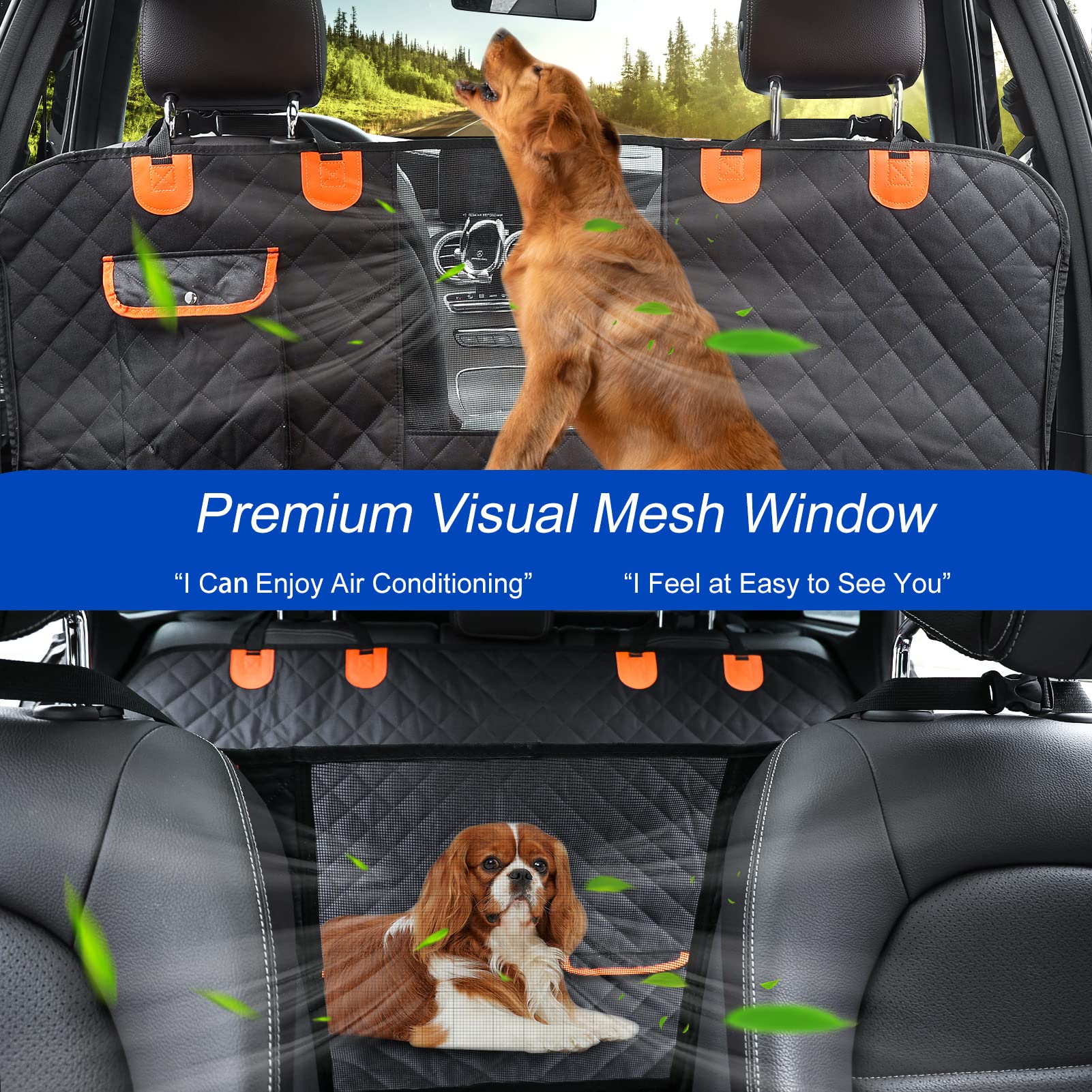 Easyhawei Dog Car Seat Cover For Back Seat 600D Scratchproof Nonslip Durable Waterproof Cars Pet Backseat Covers With Mesh Window Dogs Hammock For Car,Suv, Truck (Black) Large