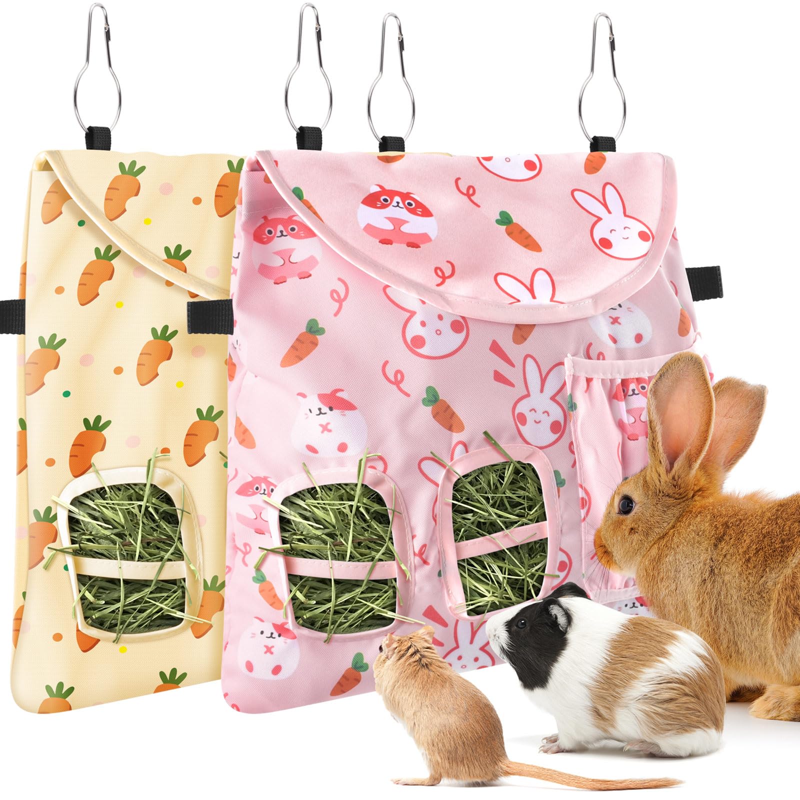 Bissap 2Pcs Rabbit Hay Feeder Bag, 2 Holes Hanging Hay Feeder Guinea Pig Hay Bag For Rabbits Bunny Chinchillas Hamsters Rats And