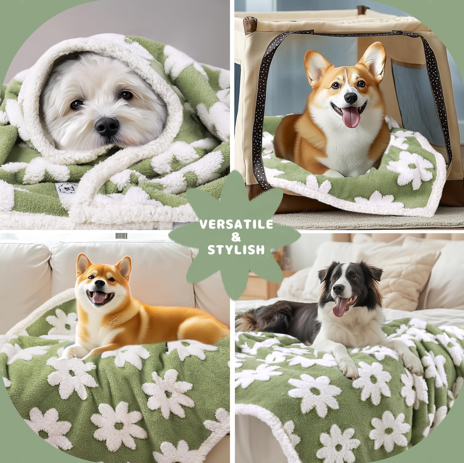 Luciphia Waterproof Pet Blanket For Medium Large Dogs Washable Fluffy Thick Jacquard Shag Fleece Warm Sherpa 3D Textured Flower