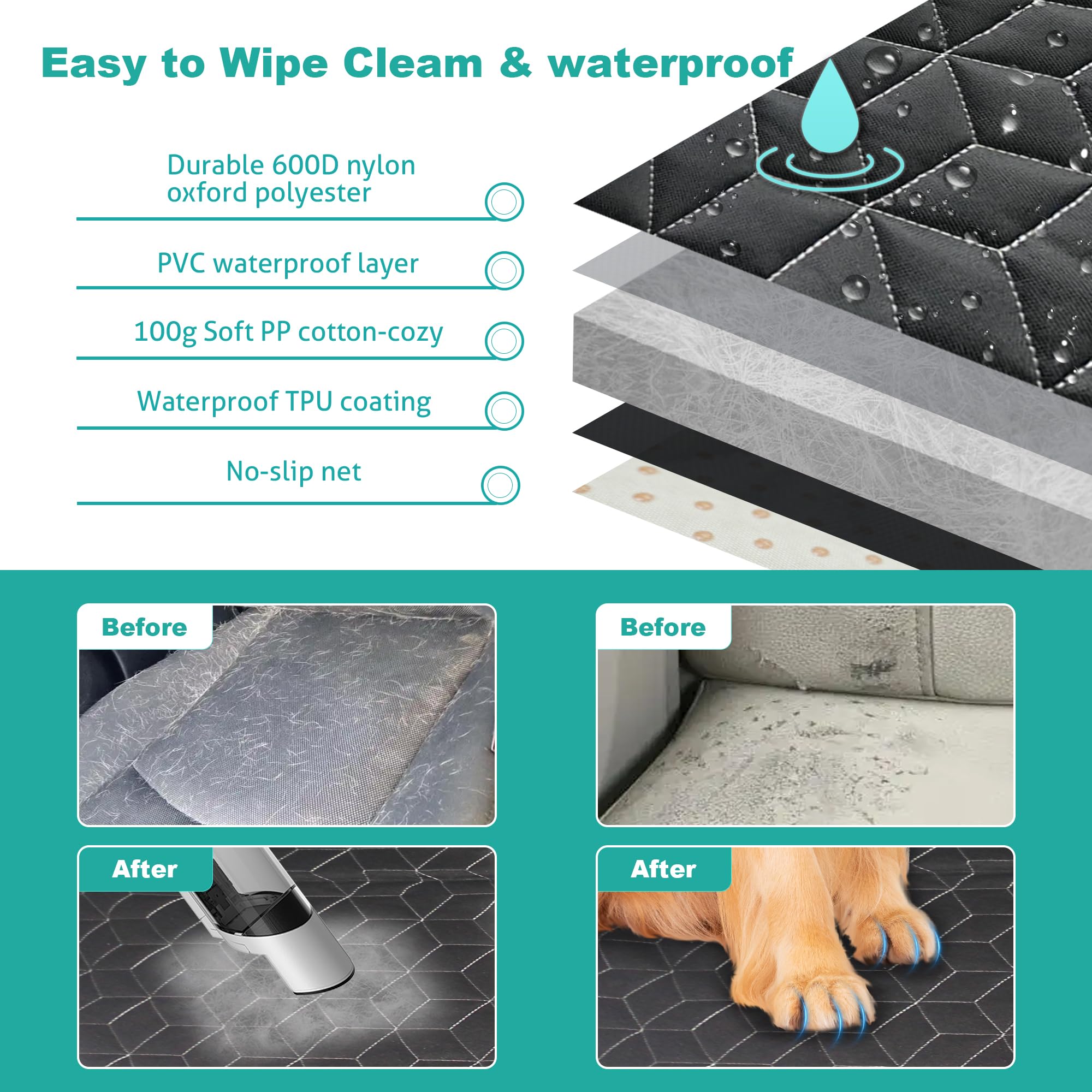 Dog Car Seat Cover For Back Seat, Waterproof Pet Bench Seat Covers For Trucks Ford F-Series/Chevrolet Silverado/Ram/Gmc Sierra 6