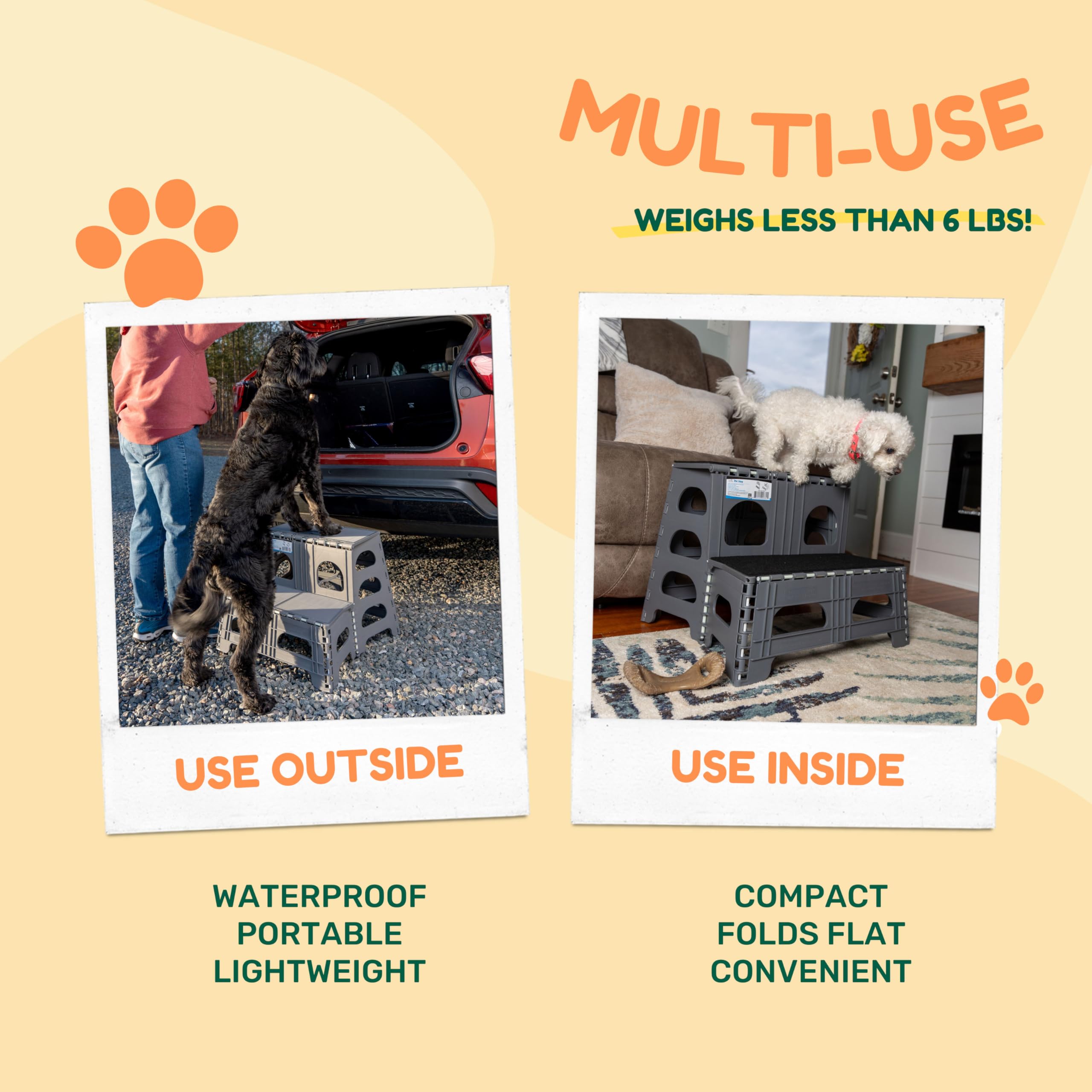 Bee Neat 2 Step Folding Dog Stairs & Ramp For Your Pet - Indoor Outdoor Foldable Pet Stairs For High Bed, Car, Suv - Collapsible