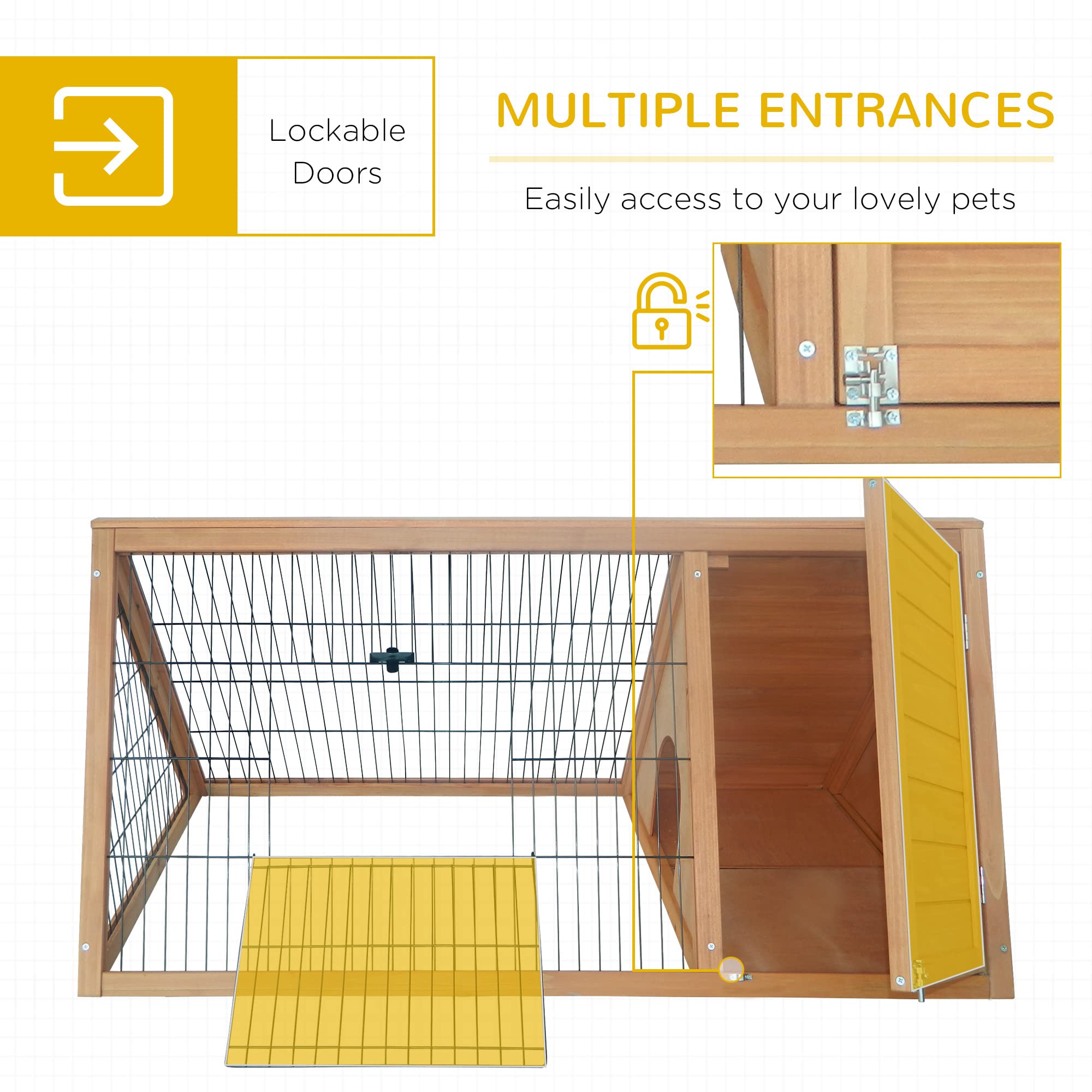 Pawhut 46' X 24' Wooden A-Frame Outdoor Rabbit Hutch, Small Animal Cage, Bunny Hutch With Outside Run & Ventilating Wire, Yellow