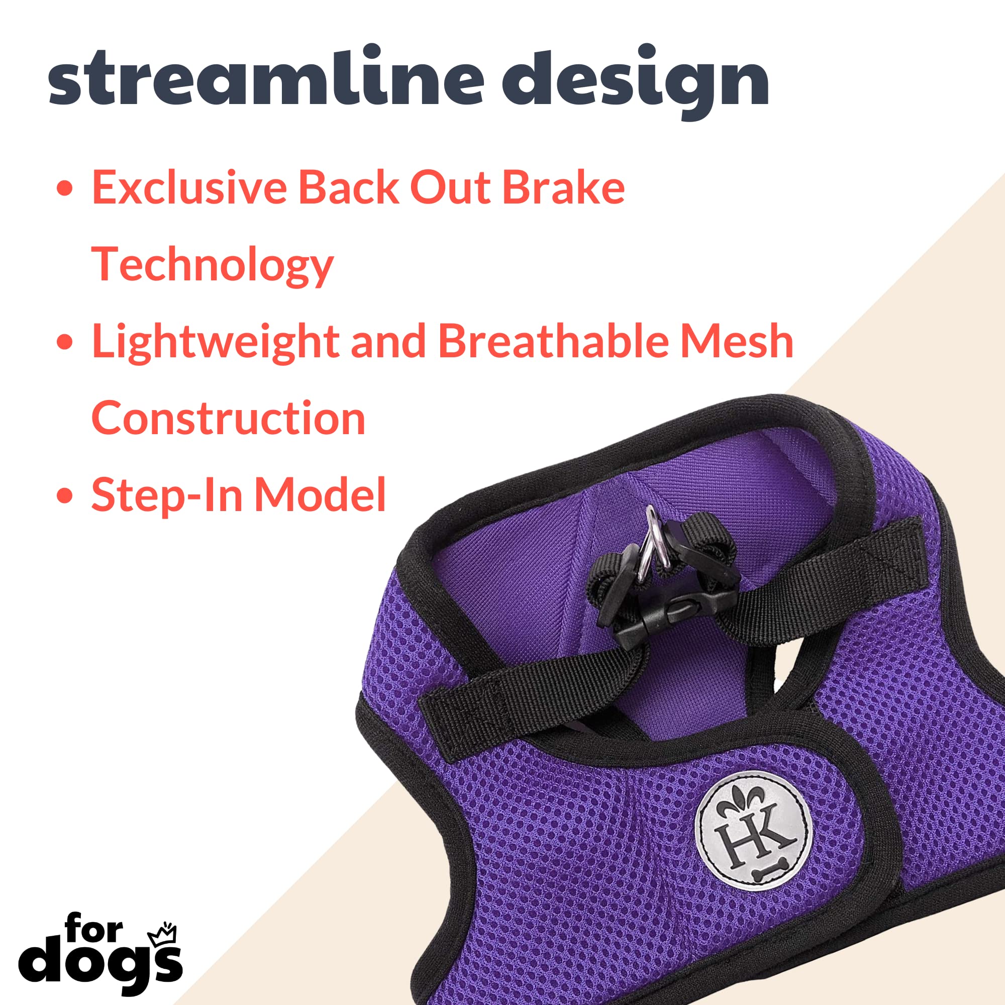 Huxley & Kent Hudson Purple Small Walking & Training Harness - Easy Control Step-in Mesh Vest with Reflective Strips for Safety (10-15lbs)