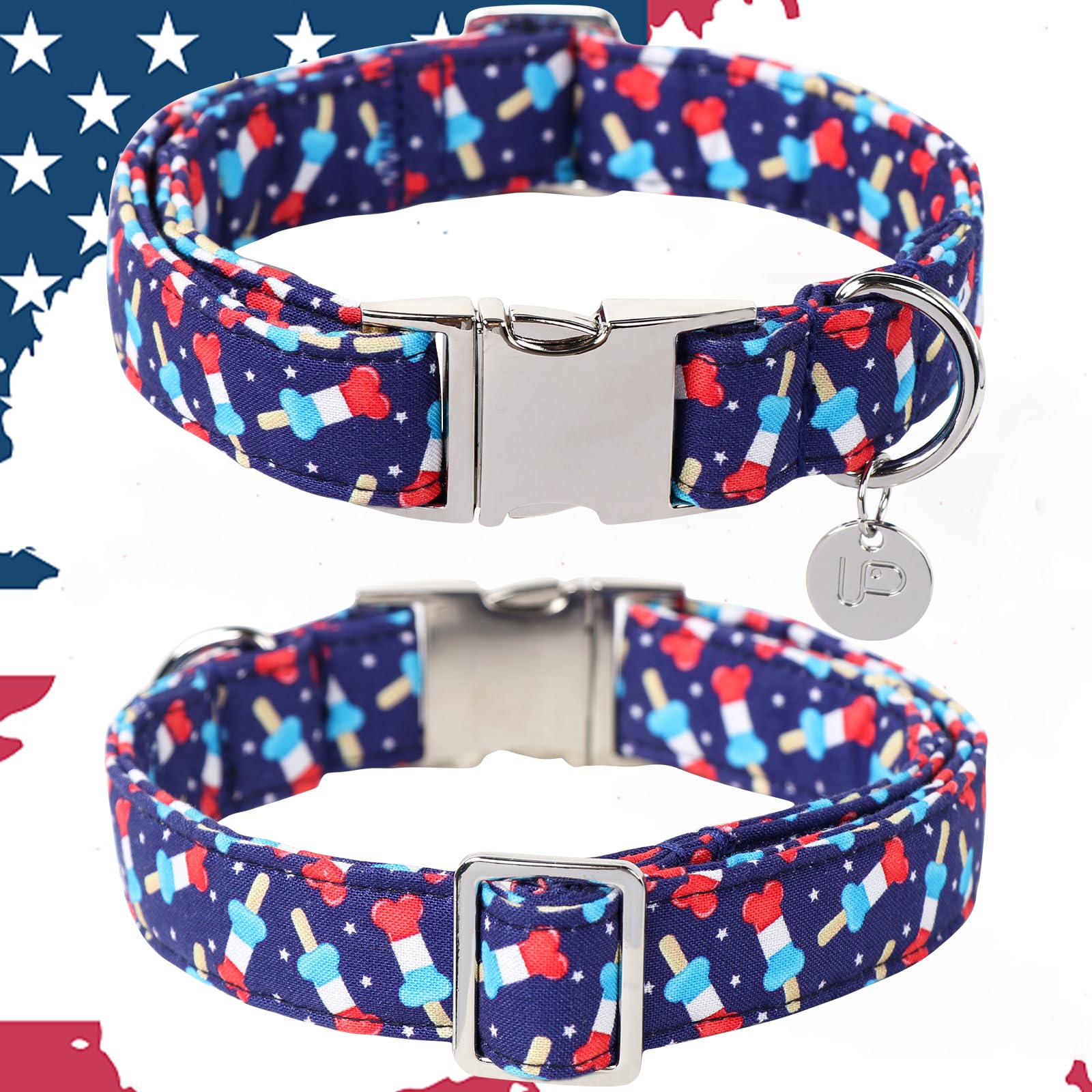 Dog Patriotic Collar, 4Th Of July, American Flag Dog Collar For Boy Girl Puppy, With Metal Buckle, L