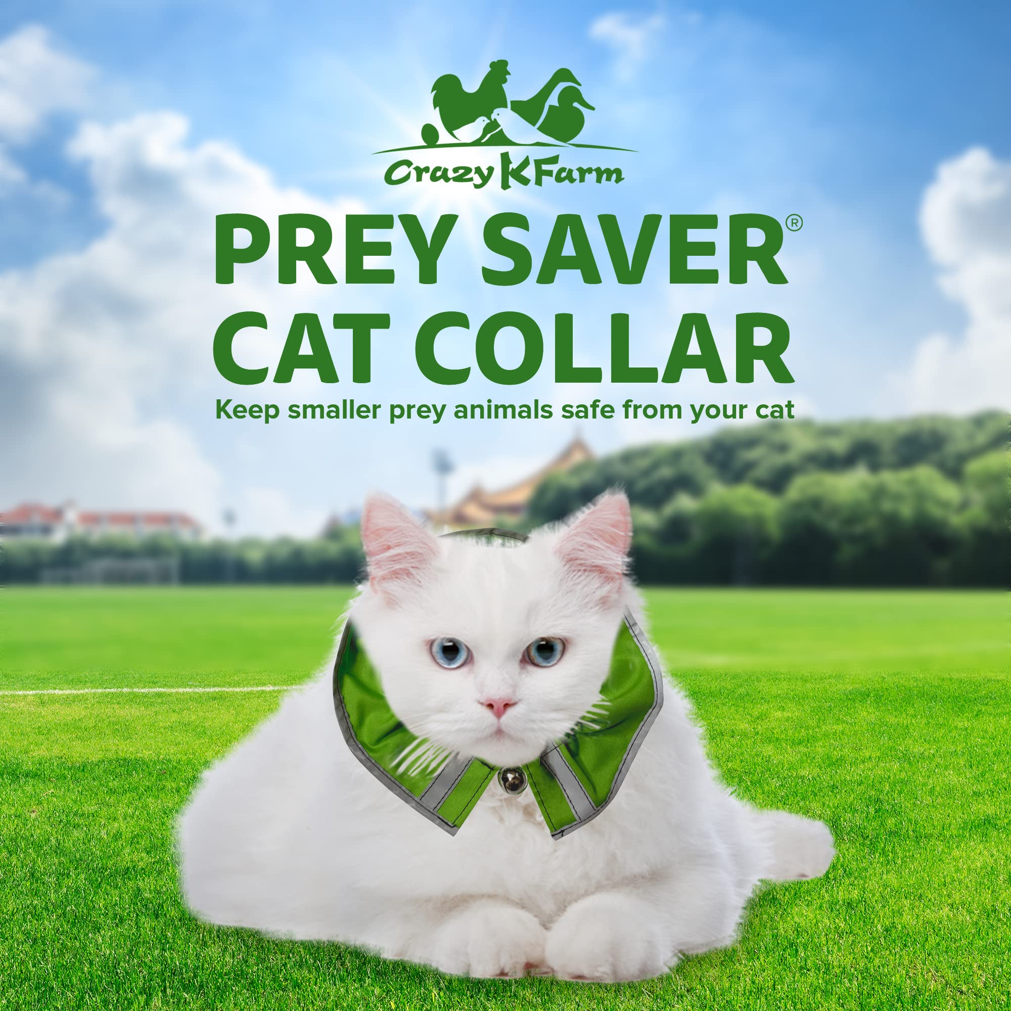 Prey Saver Cat Collar - Bright Loud Lime Reflective Breakaway Collar with Bell, Soft Fabric, Model PS-LIME for Cat Safety