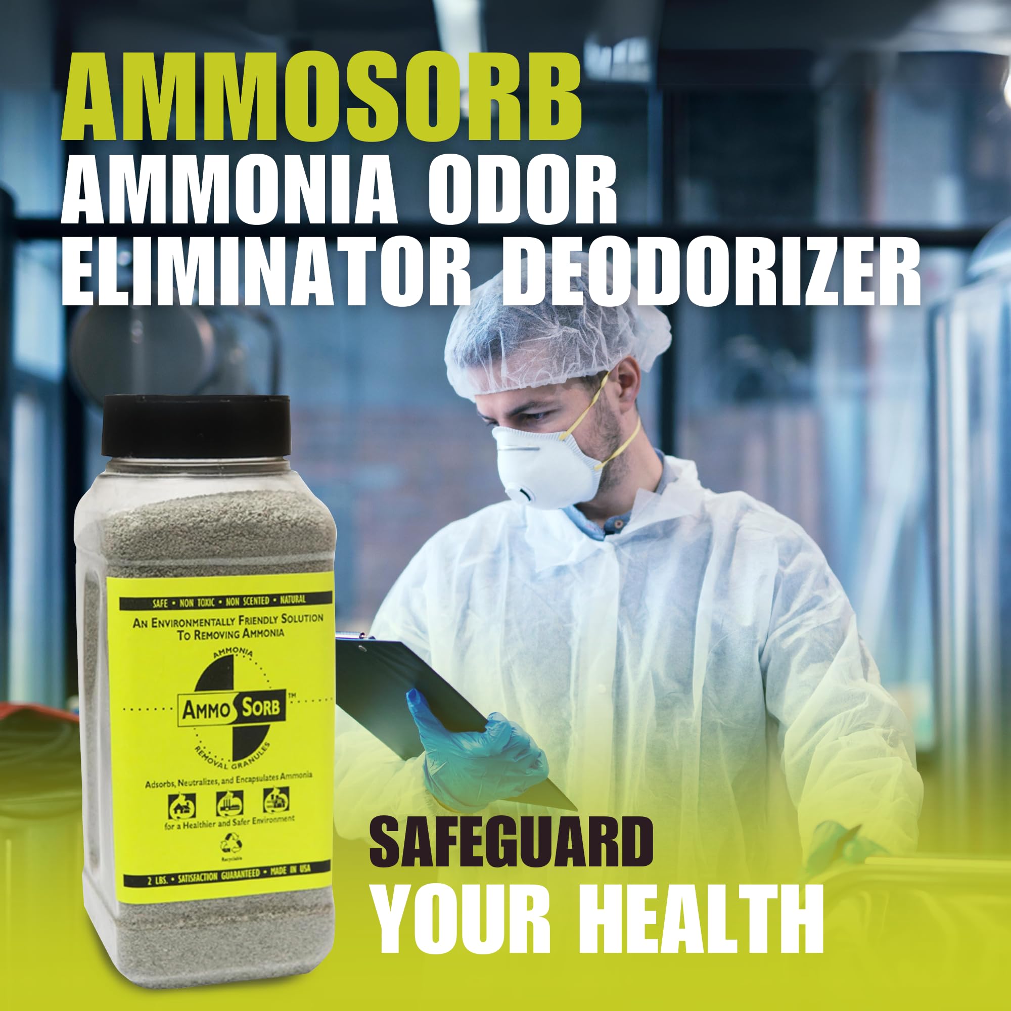 Ammosorb - Natural Ammonia Odor Elimination Deodorizer Granules: 2 Lb. - Powerful Odor Eliminator For Strong Odor - Works As Cat