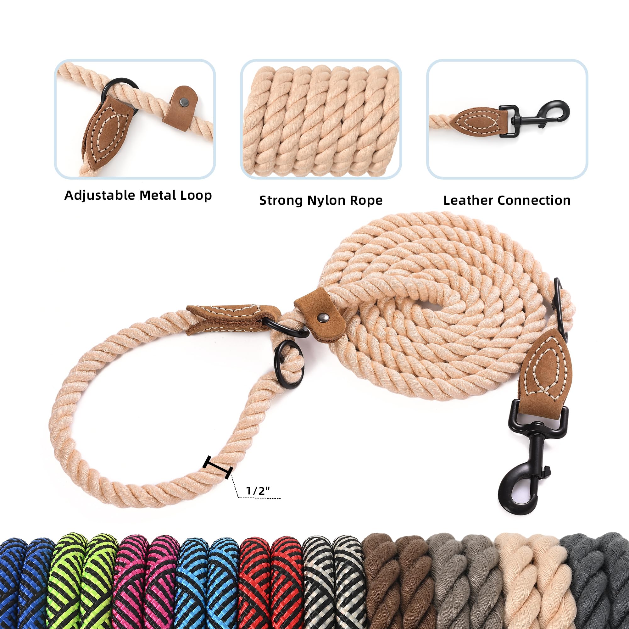 Mile High Life Hands Free Dog Leash, Crossbody Leash With Genuine Leather Connection, Multifunctional Adjustable Waist Leash Heavy Duty Slip Lead No Pull For Dog Walking Running (Light Brown, 7Ft)