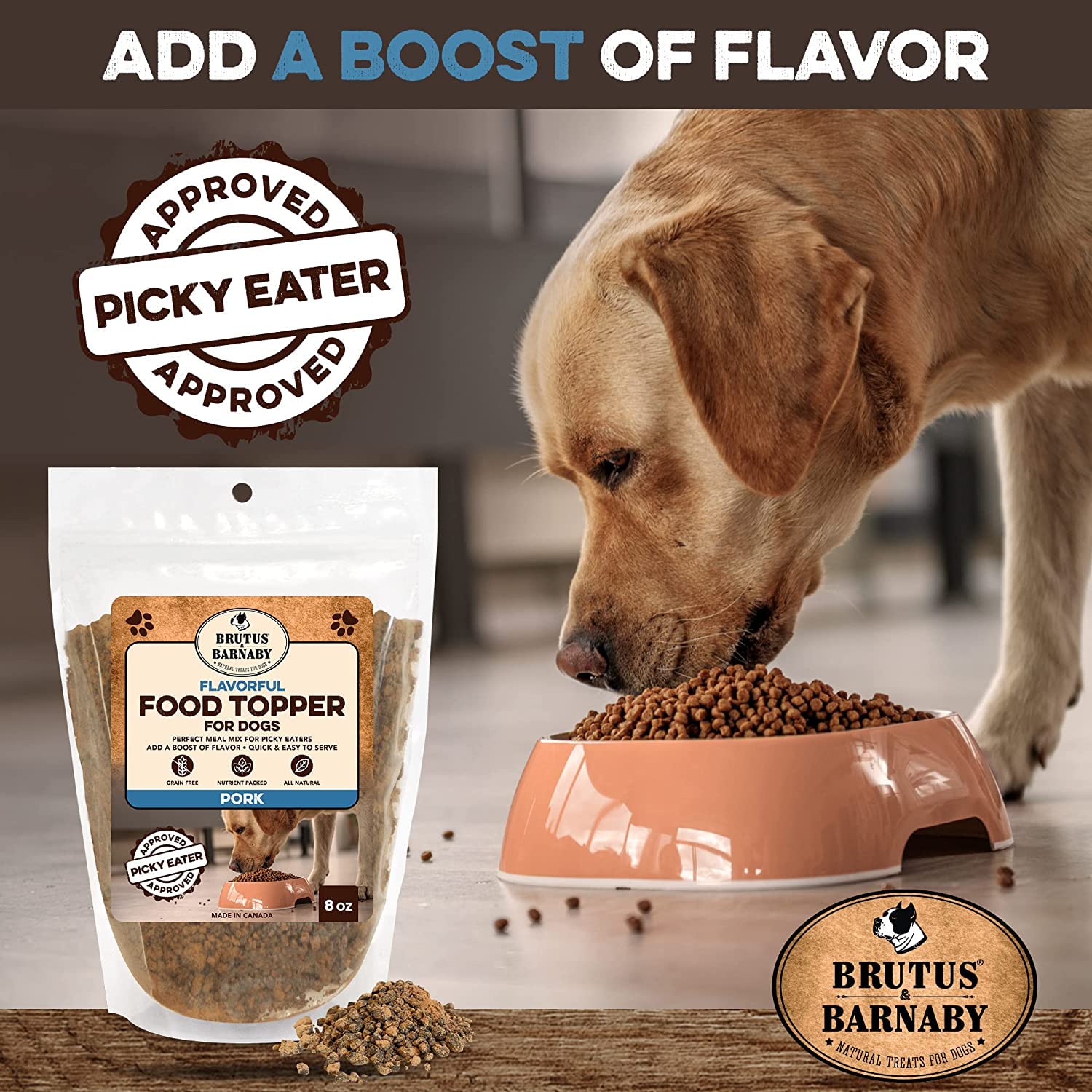 BRUTUS & BARNABY Dog Food Topper - Pork - Enhance Your Dogs Kibble with This Bacon Flavor Packed Mix - Sprinkle On Dog Food Flav