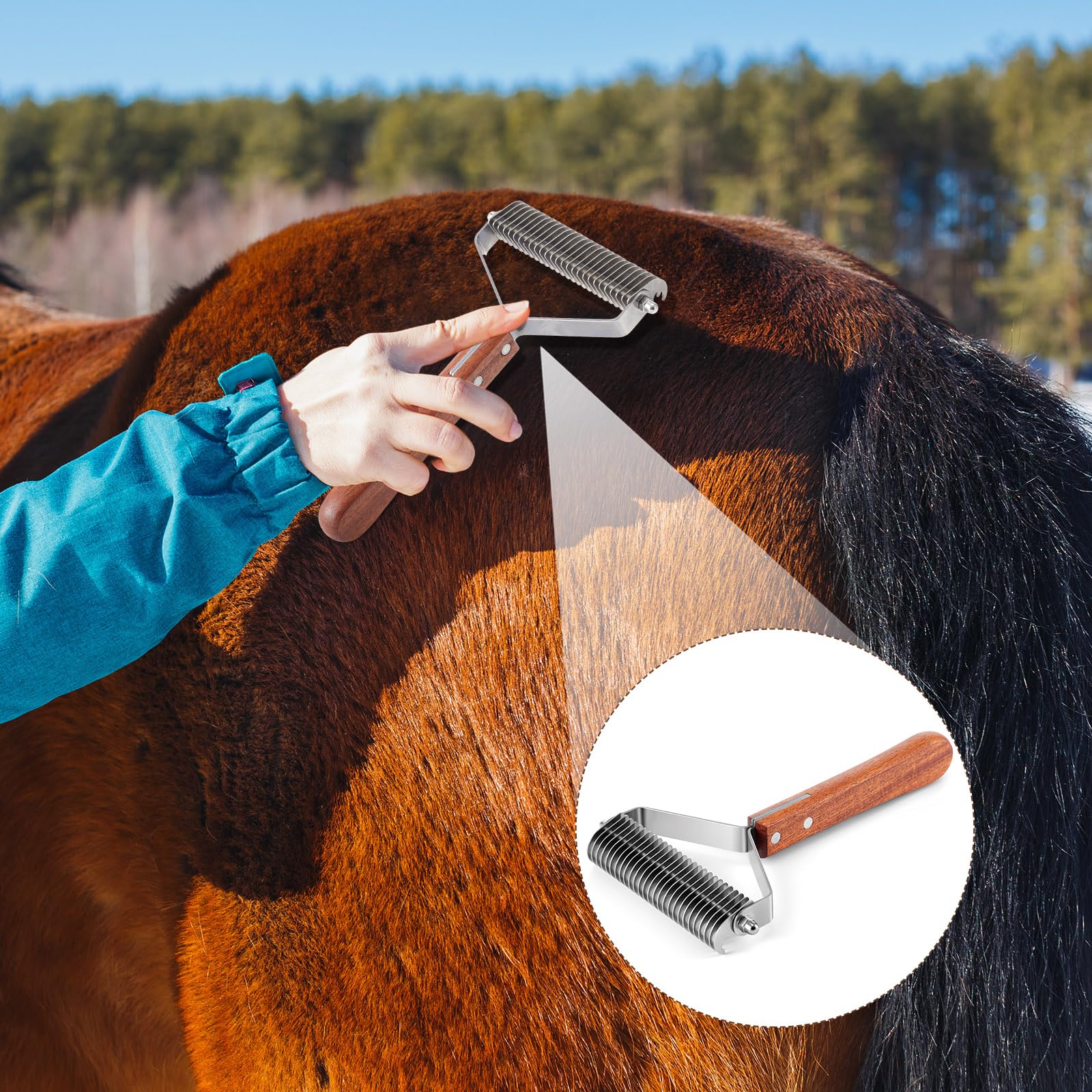 Abbylike Large Cow Brush Livestock Scratching Horse Comb for Goats Brush Cattle Supplies Shedding Dematting Comb with 27 Stainle