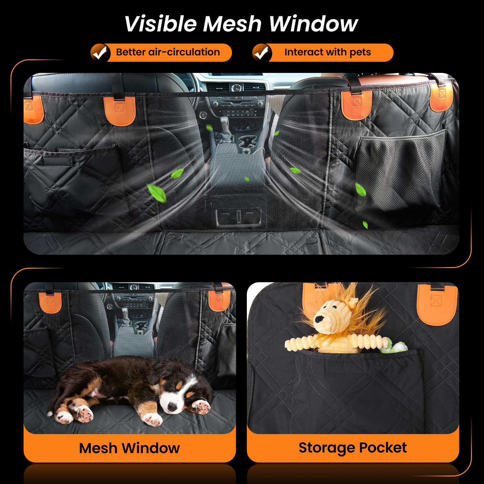 Roilpet Dog Back Seat Extender For Dogs - Hard Bottom Car Seat Cover For Dogs With Adjustable Belt - Pet Car Hammock For Back Se