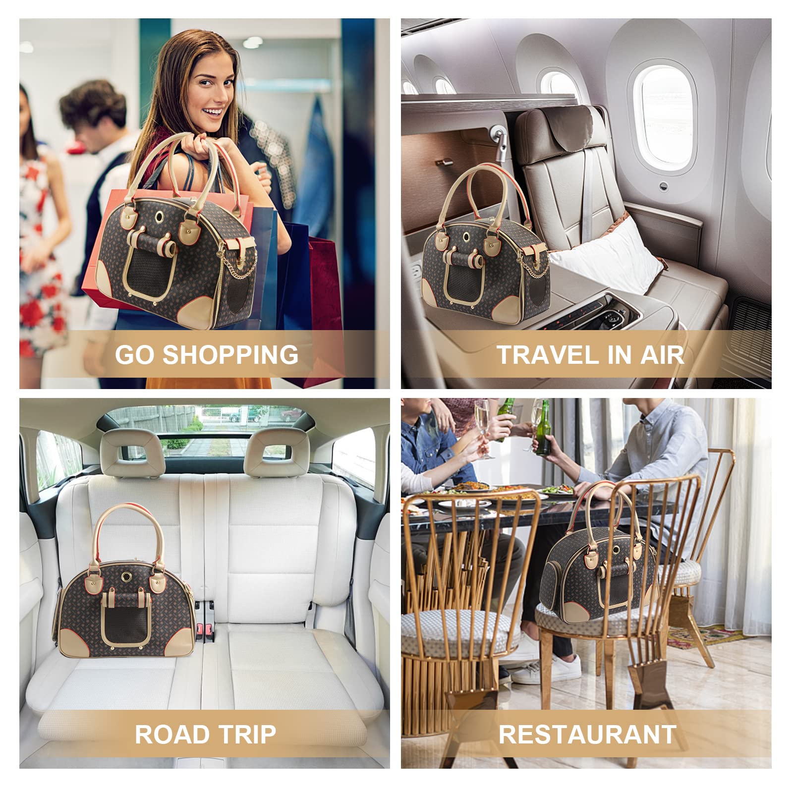 Betop House Fashion Dog Carrier Pu Leather Dog Handbag Dog Purse Cat Tote Bag Pet Cat Dog Hiking Bag, Brown, Large