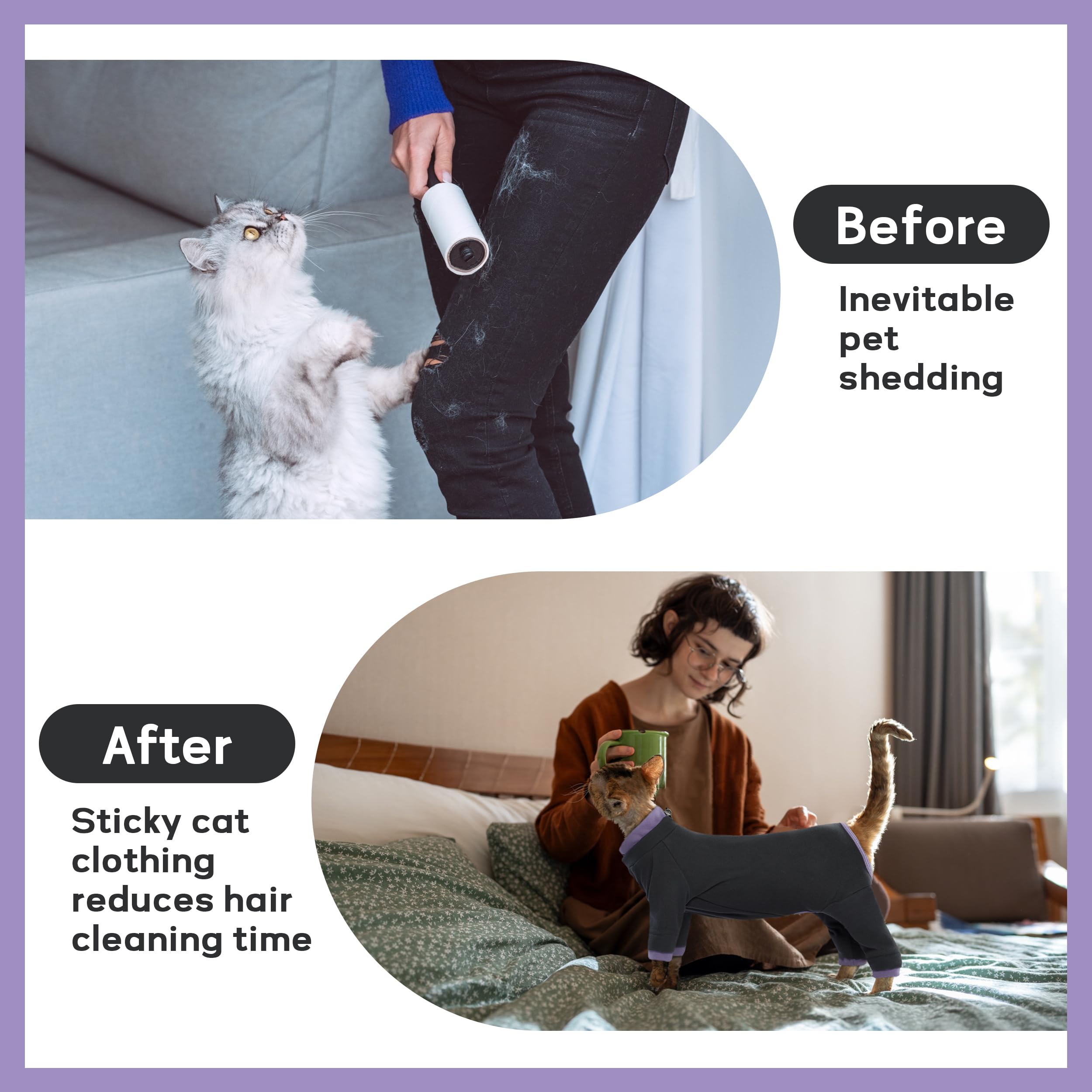 Pumyporeity Sticky Cat Clothes - Soft Cat Sweater For Hair Loss Prevention, Recovery Suit After Surgery, Black, Xs