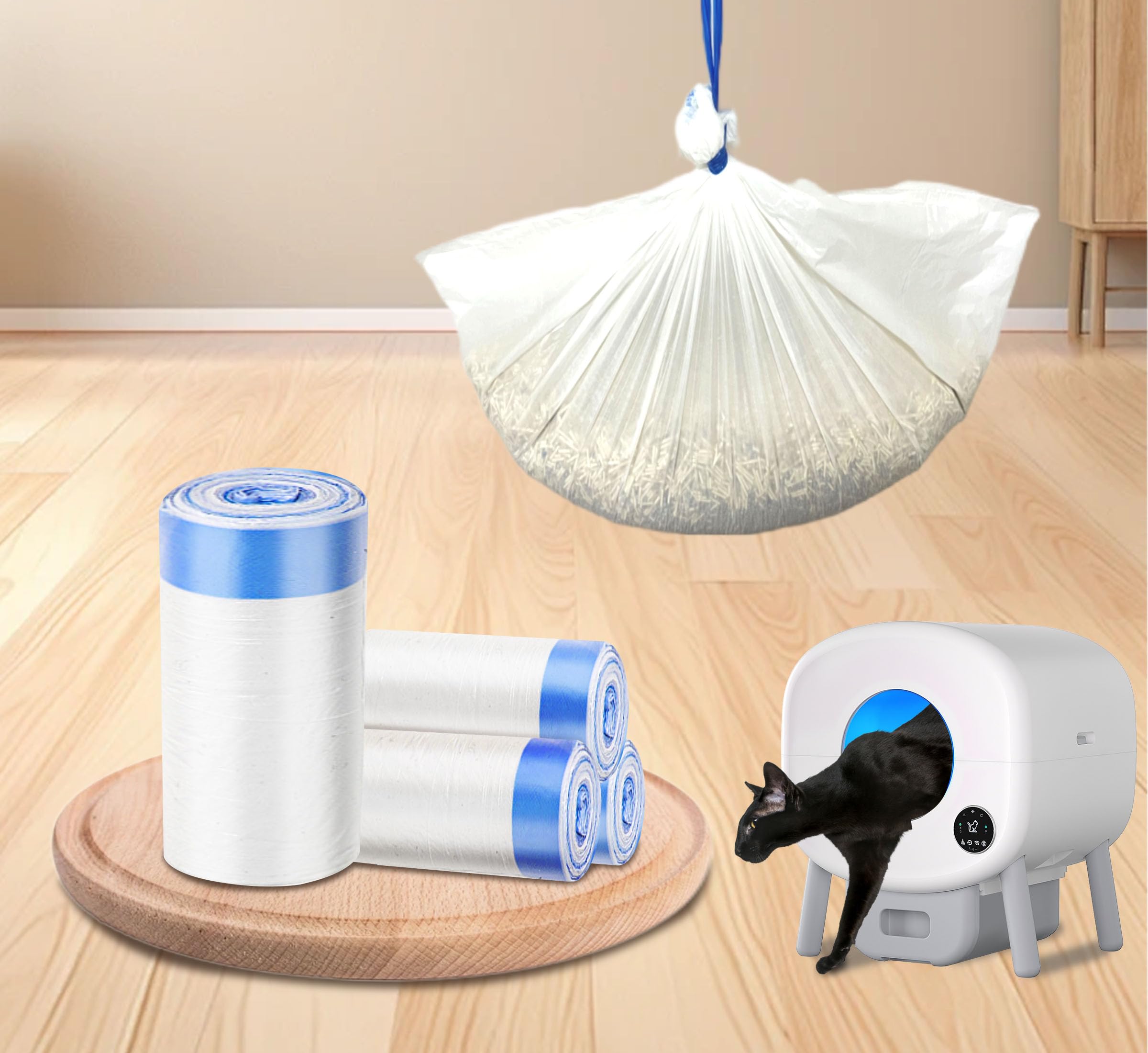 Self-Cleaning Cat Litter Box 80 Count Drawstring Cat Litter Box Liners 26'' X 13'', Automatic Cats Litter Boxes Self Cleaning, L