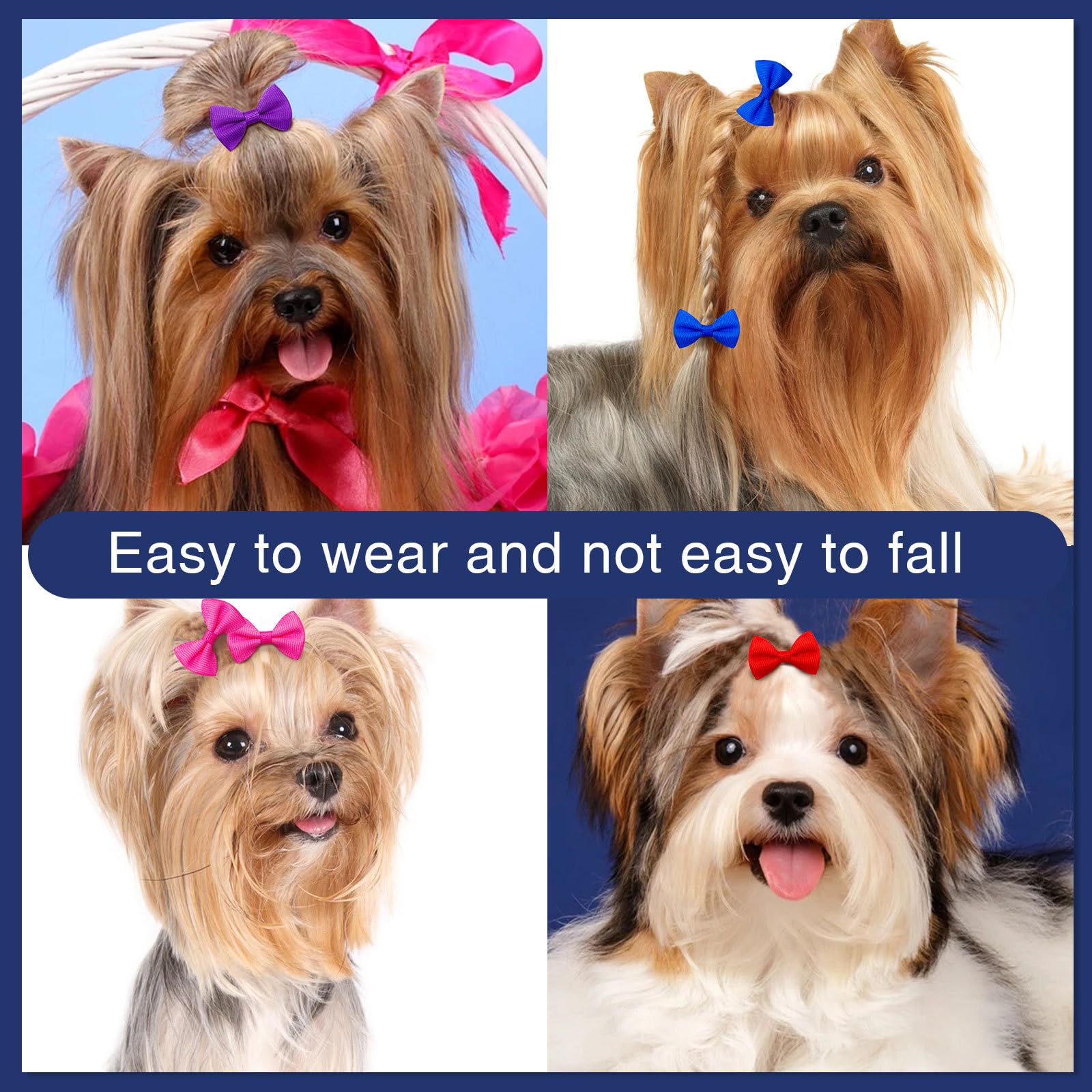 20Pcs/10 Pairs Solid Color Yorkie Dog Puppy Hair Bows With Rubber Bands Hair Accessories Bow Pet Grooming Cute Pet Small Hair Bo