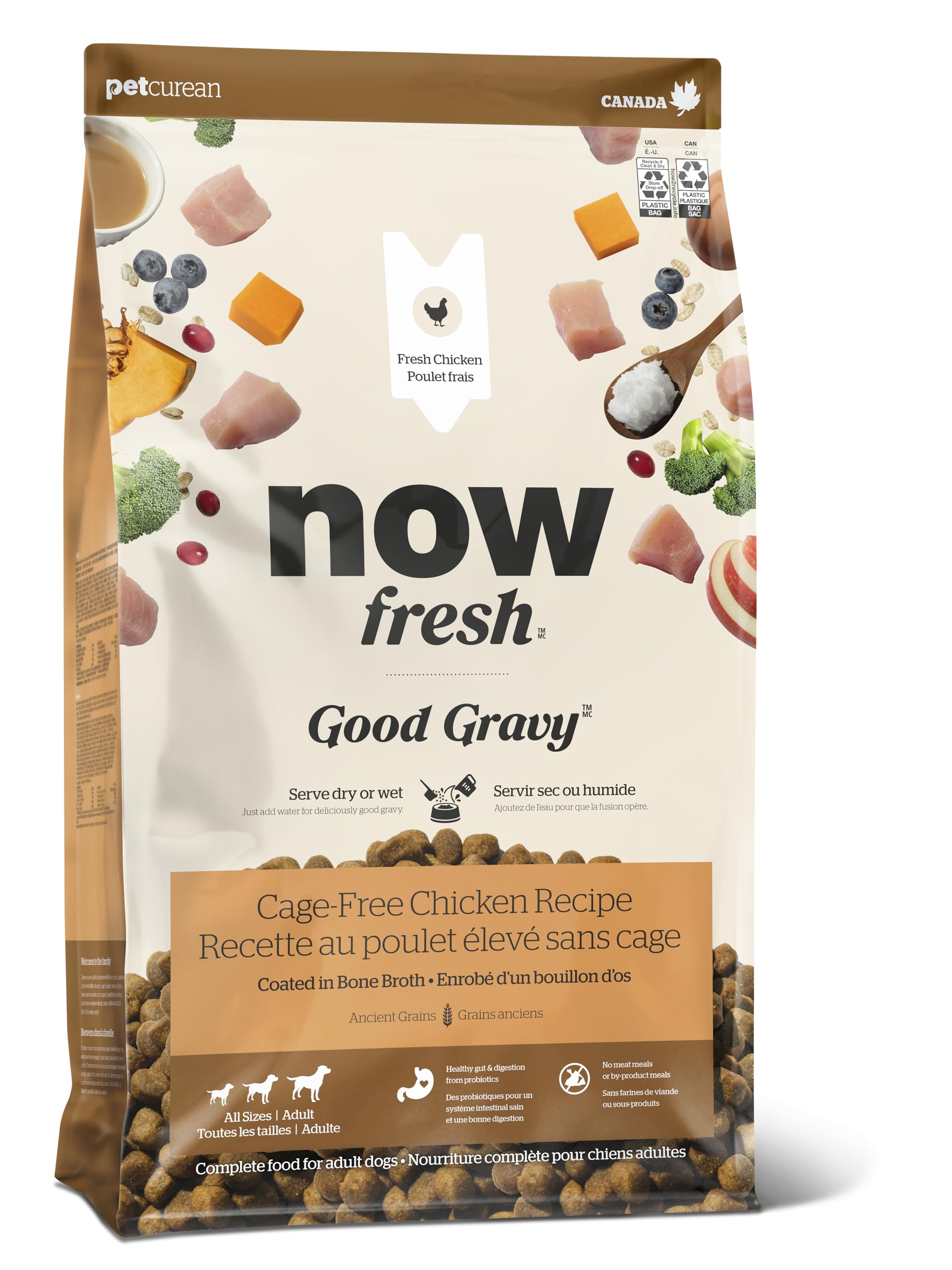 Now Fresh Good Gravy, Bone Broth Coated Kibble, Dry Dog Food, Chicken Adult Recipe with Grains, All Breed Size, 22 lb Bag