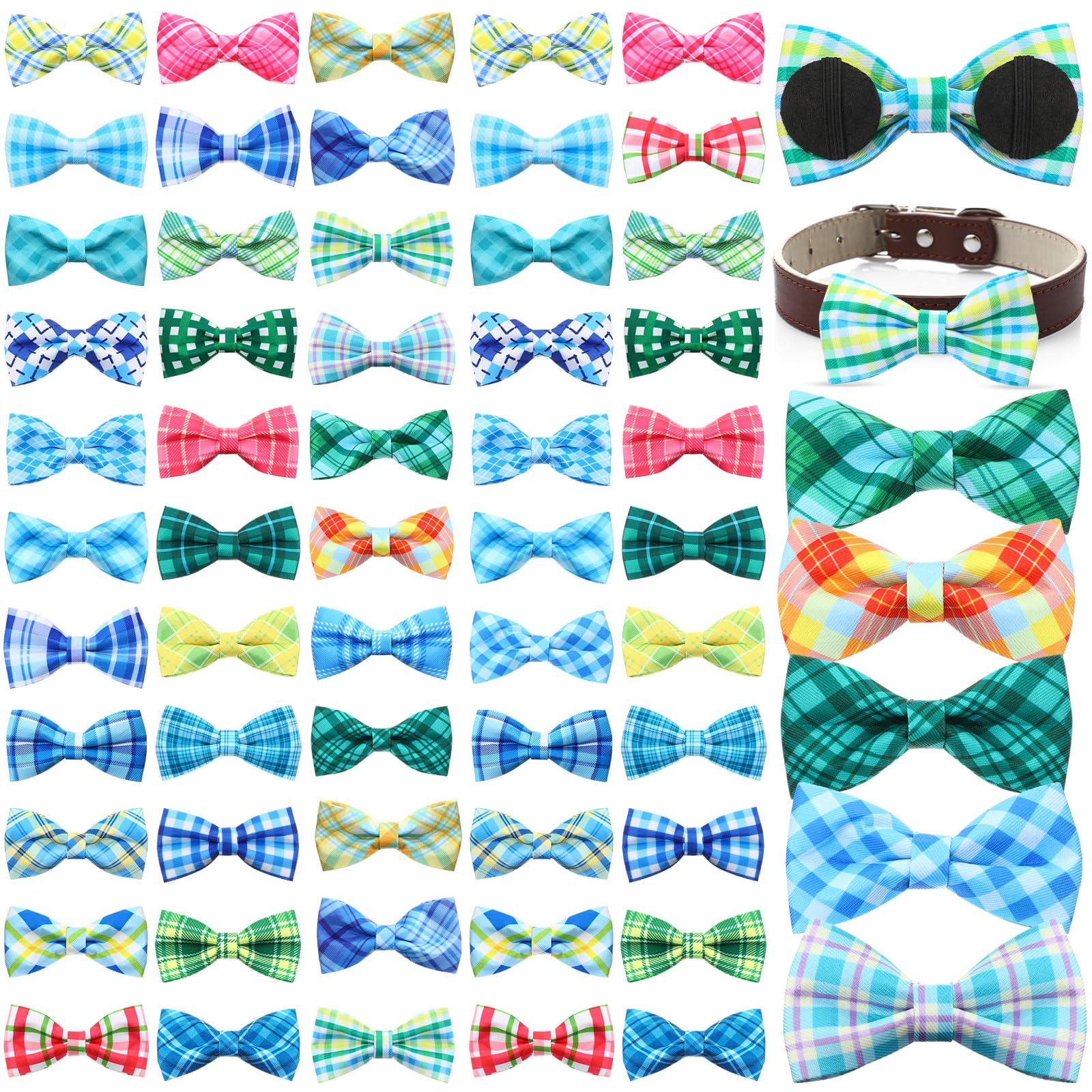 Silkfly 60 Pcs Plaid Dog Collar Bow Ties Bulk Dog Bowtie Holiday Accessories Puppy Bows Detachable Collar Charms for Small Mediu