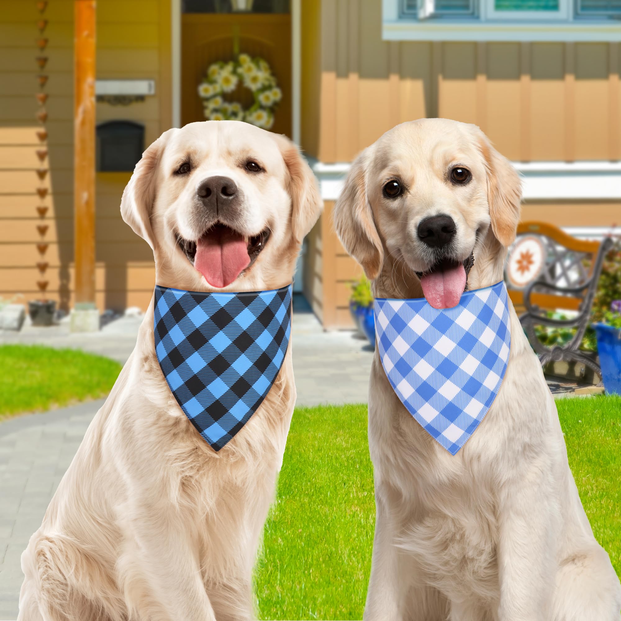 Ququle Dog Bandana Boy Large 2Pcs, Blue Summer Spring Scarf, Durable Triangle Reversible Bibs Handkerchief For Puppy Pet