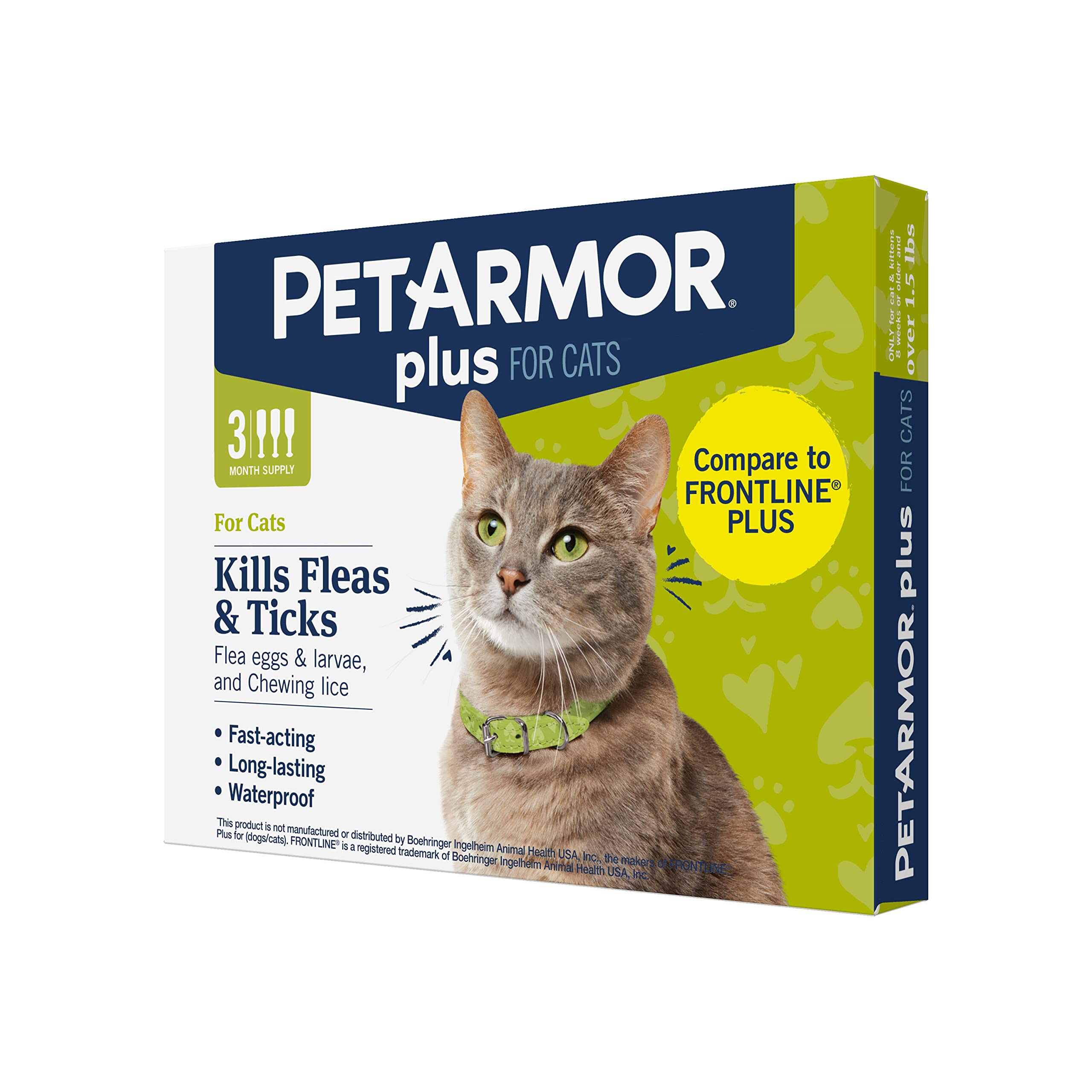 Petarmor Plus For Cats, Flea & Tick Prevention For Cats Over 1.5 Lbs, Waterproof And Fast-Acting Topical Flea And Tick Medicatio