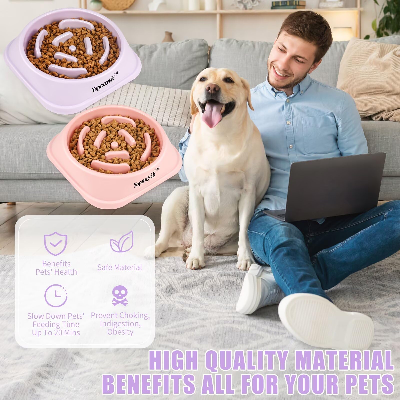 2 Pack Slow Feeder Dog Bowls For Healthy Eating, Non-Slip And Anti-Choking Design, Reduces Bloating & Overeating For Large Dogs,