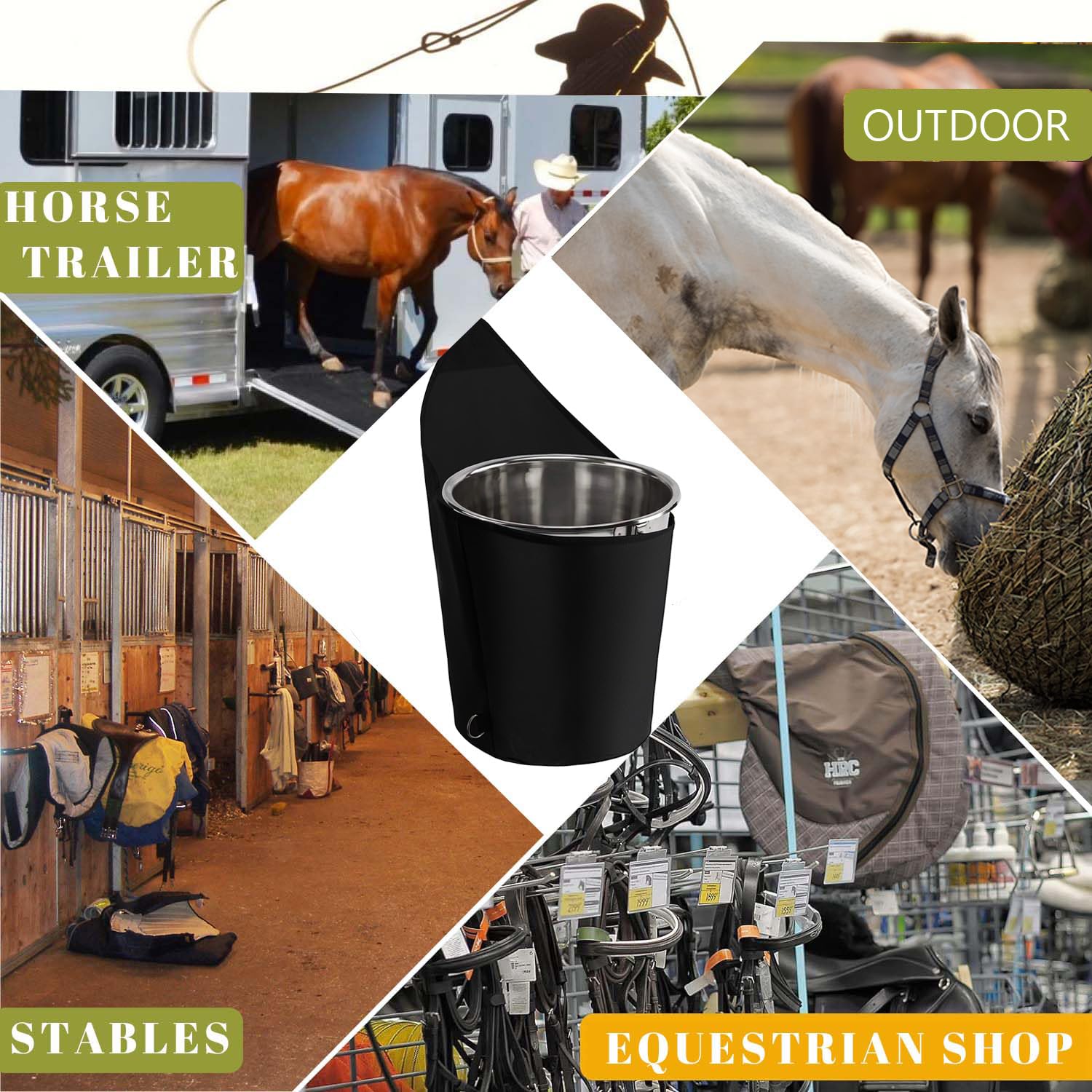 HDYEGY 3Pcs Horse Feed Bag Trailer Bucket Bag Hanging Bucket Holder for 5 Gallon Water Bucket,1600D Oxford Horse Trailer Organiz