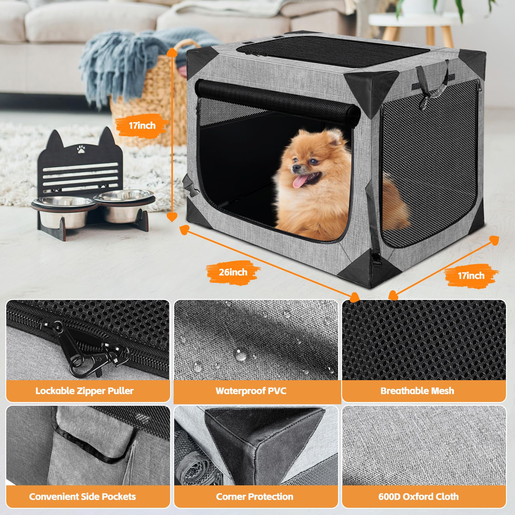 Dog Crate 30x21x21 Inch for Large or Medium Dogs, Portable and Foldable Design Perfect for Travel or Home Use, Dog Kennel with 3