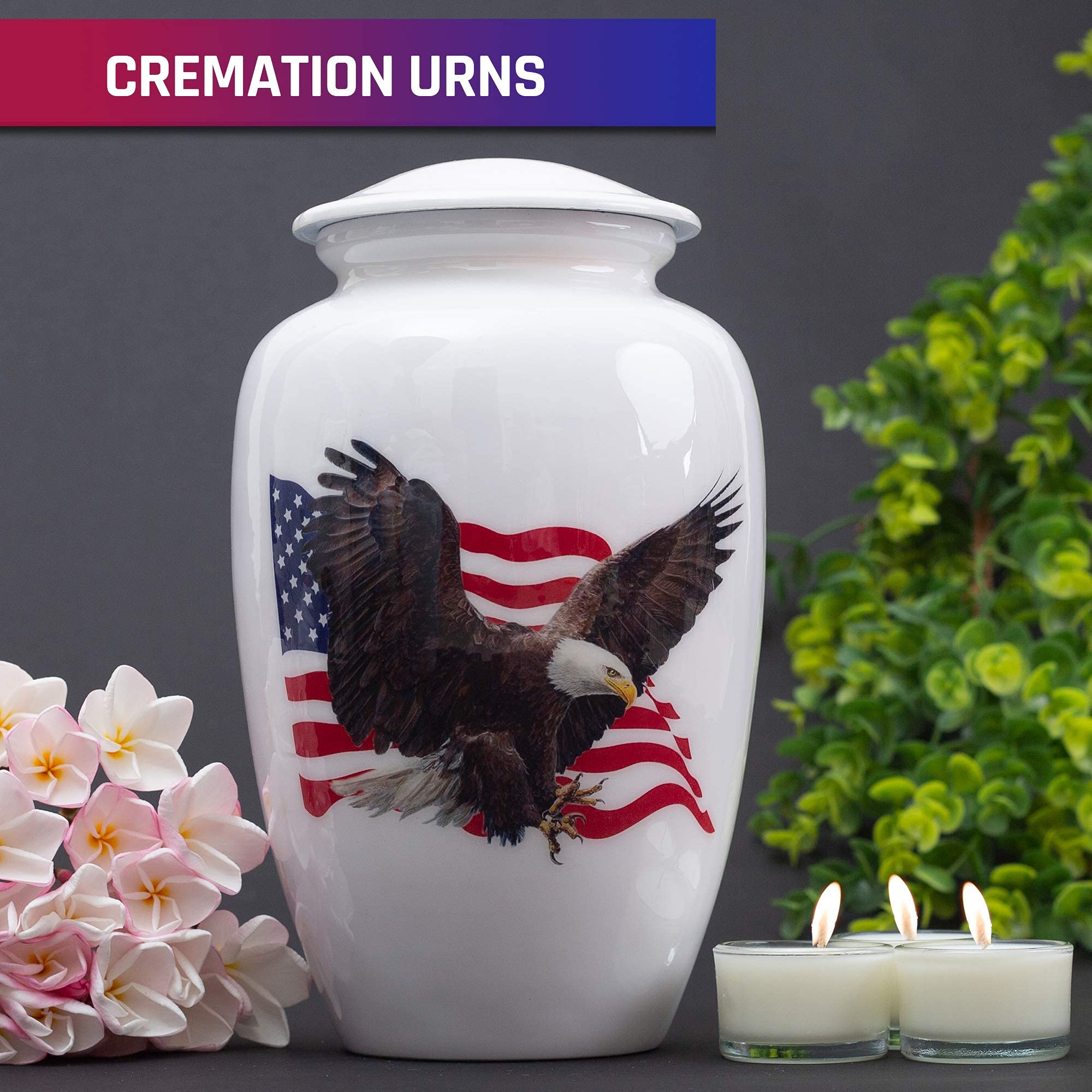 Bold & Divine Bald Eagle With Flag Cremation Urn | Human Ashes Adult Memorial Urn, Burial, Funeral Cremation Urns | 200 Cubic In