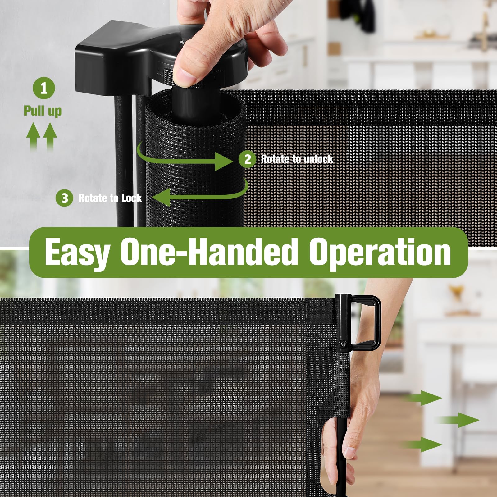 Baby Gate Extra Wide 65' Space Saving Retractable Mesh Gates For Kids Or Pets Movable Retractable Baby Gates Indoor Outdoor Retractable Gate Dog Gates For Doorways, Stairs, Black