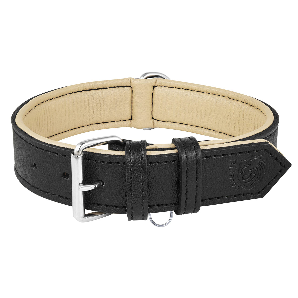 Riparo Dog Collars For Medium Dogs, Genuine Leather Dog Collar, Medium Dog Collar (M: 1'' Wide For 13.5   -17.5    Neck, Black)