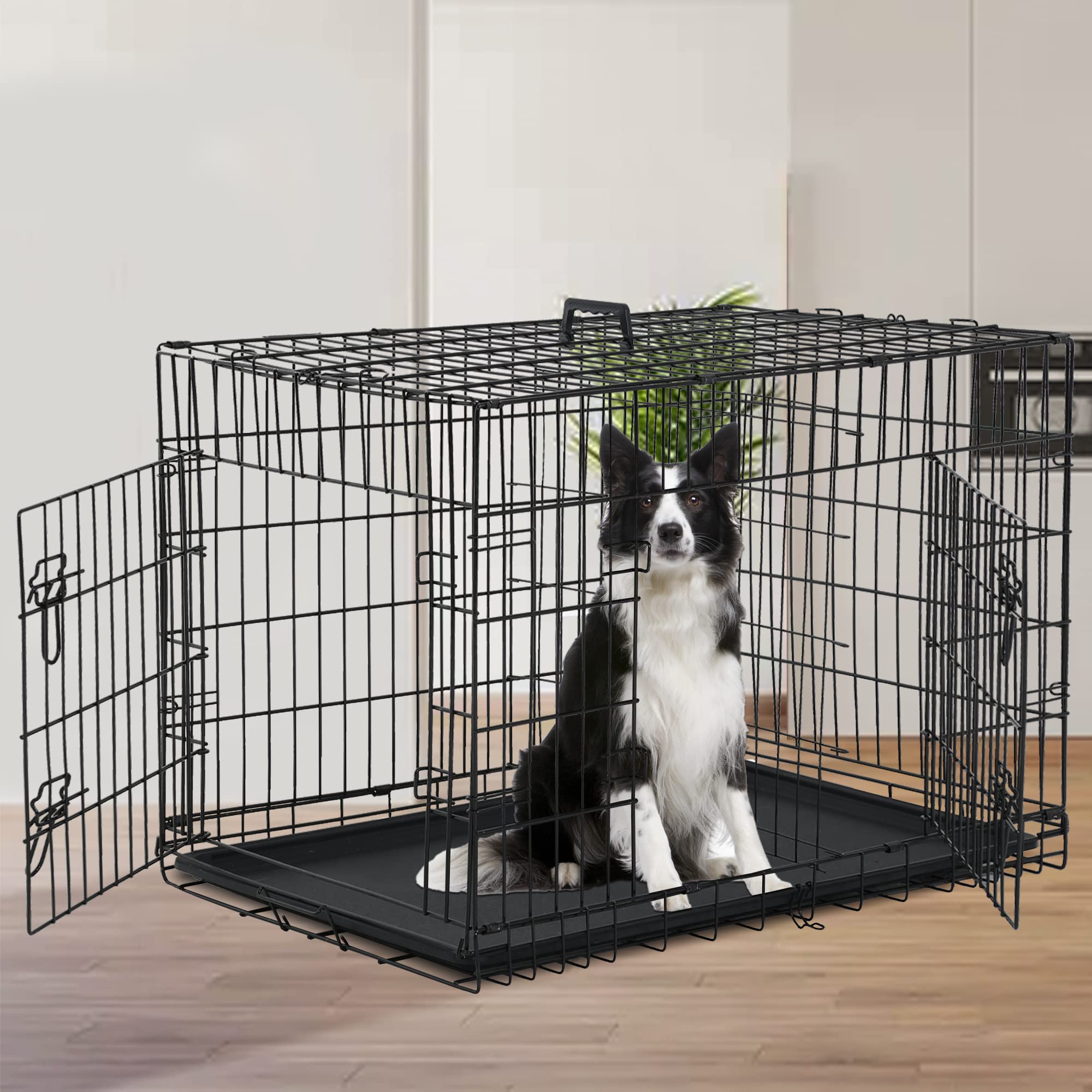 48 Inch Dog Crate Extra Large Dog Cage For Large Dogs Folding Mental Wire Dog Kennel Outdoor And Indoor With Double-Door Divider